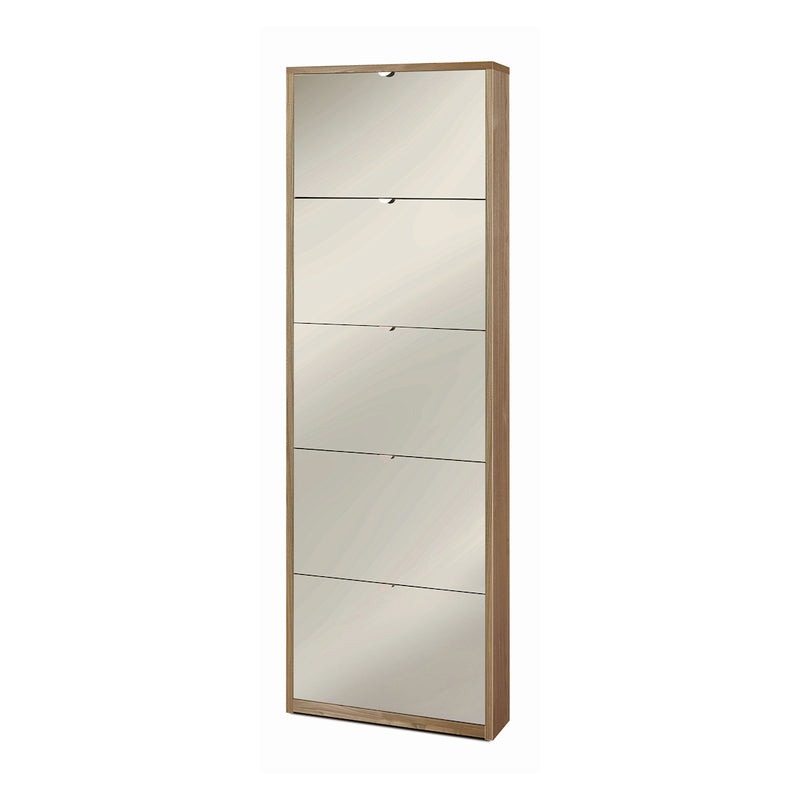 "Melissa" modern mirrored shoe rack with 5 wooden doors, 63x18 cm, 190 cm high.