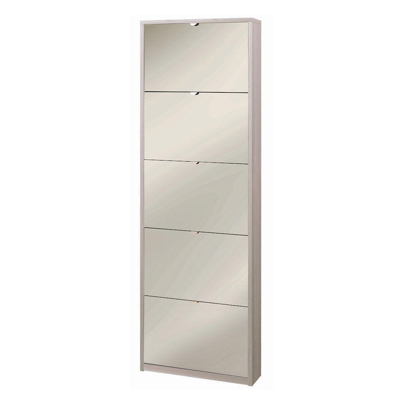 "Melissa" modern mirrored shoe rack with 5 wooden doors, 63x18 cm, 190 cm high.