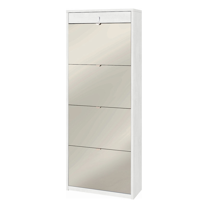 "Zoe" 4-door mirrored shoe rack with 1 wooden drawer, 63x29 cm, 164 cm high