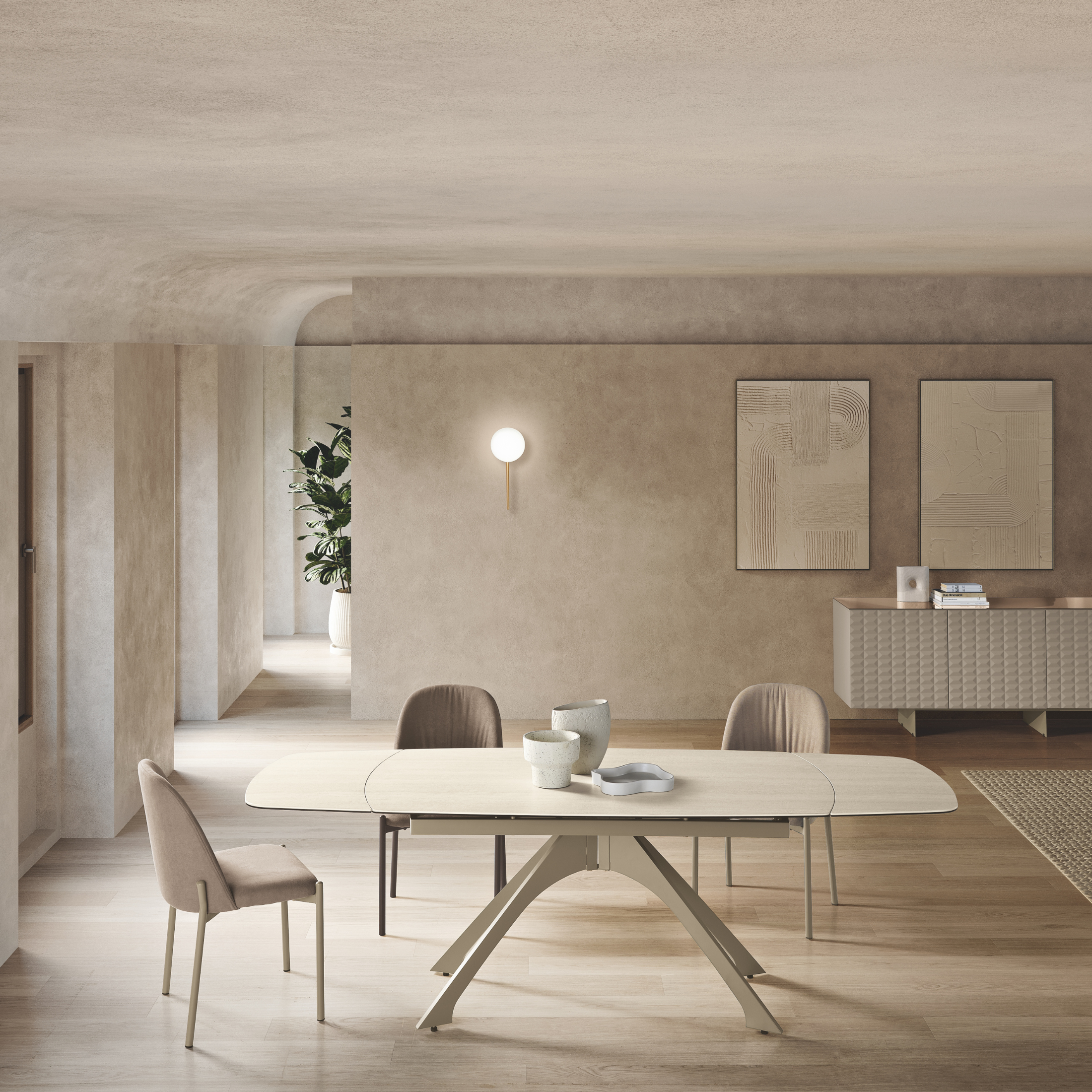 Extendable dining table "Nido" with marble-effect stoneware top, 160/240x90 cm, 77h