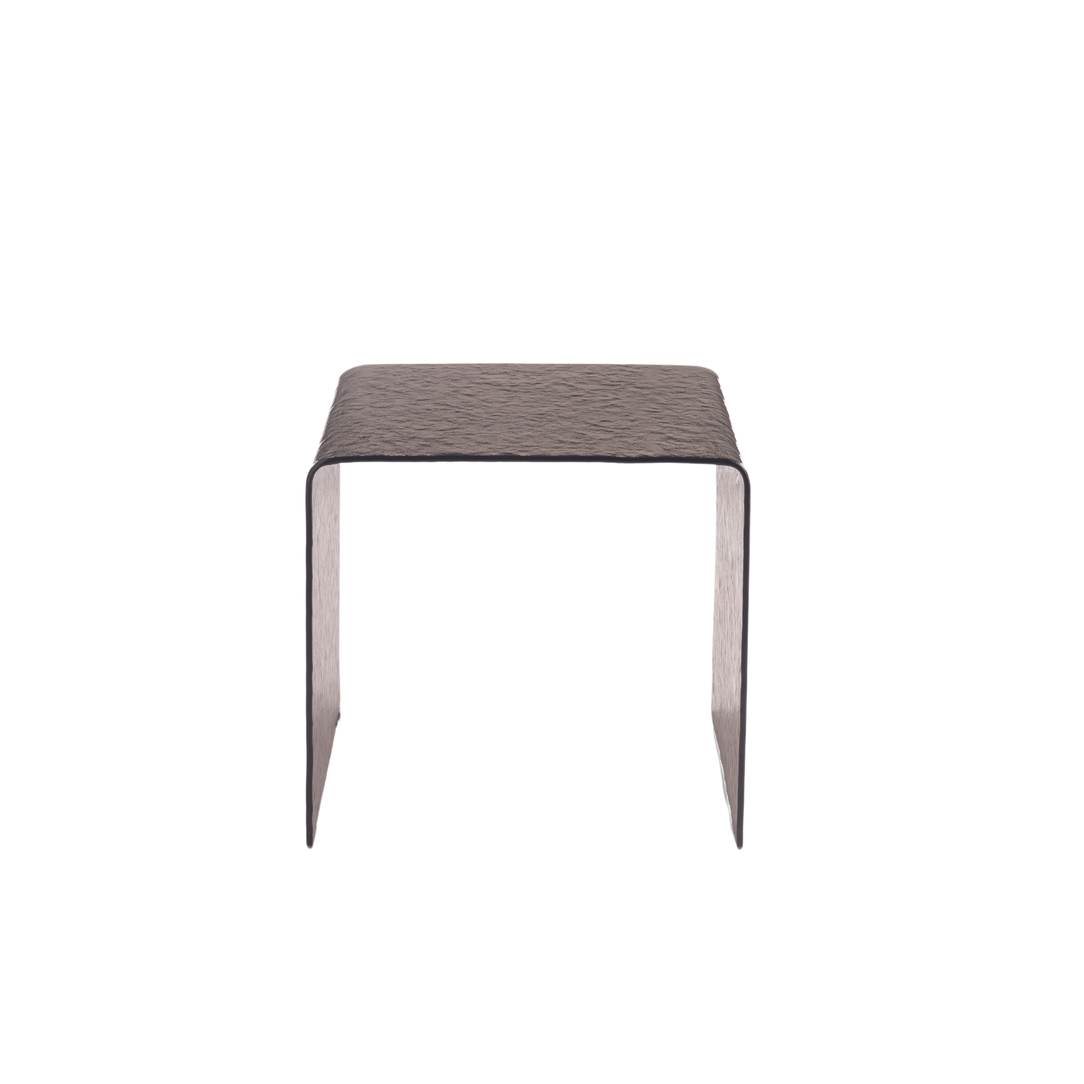 "Leonor" elegant coffee table in curved hammered transparent glass, 45x45 cm, 48h