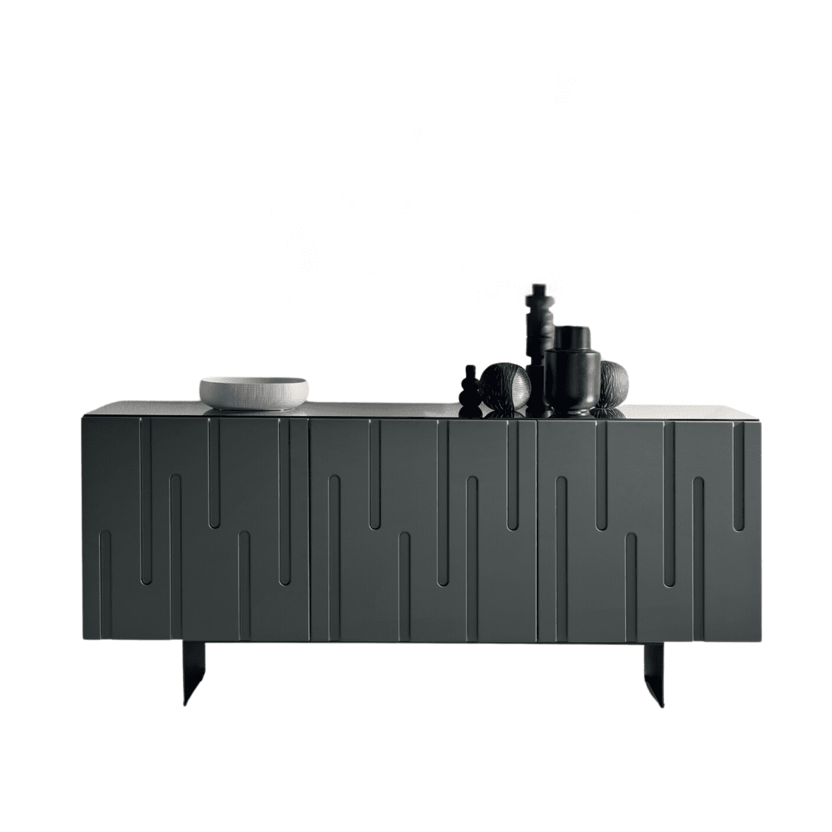 Madia antracite "Lira" con ante in MDF laccato e scocca in nobilitato con top fumé e piede traverso in metallo verniciato nero - MondoViro