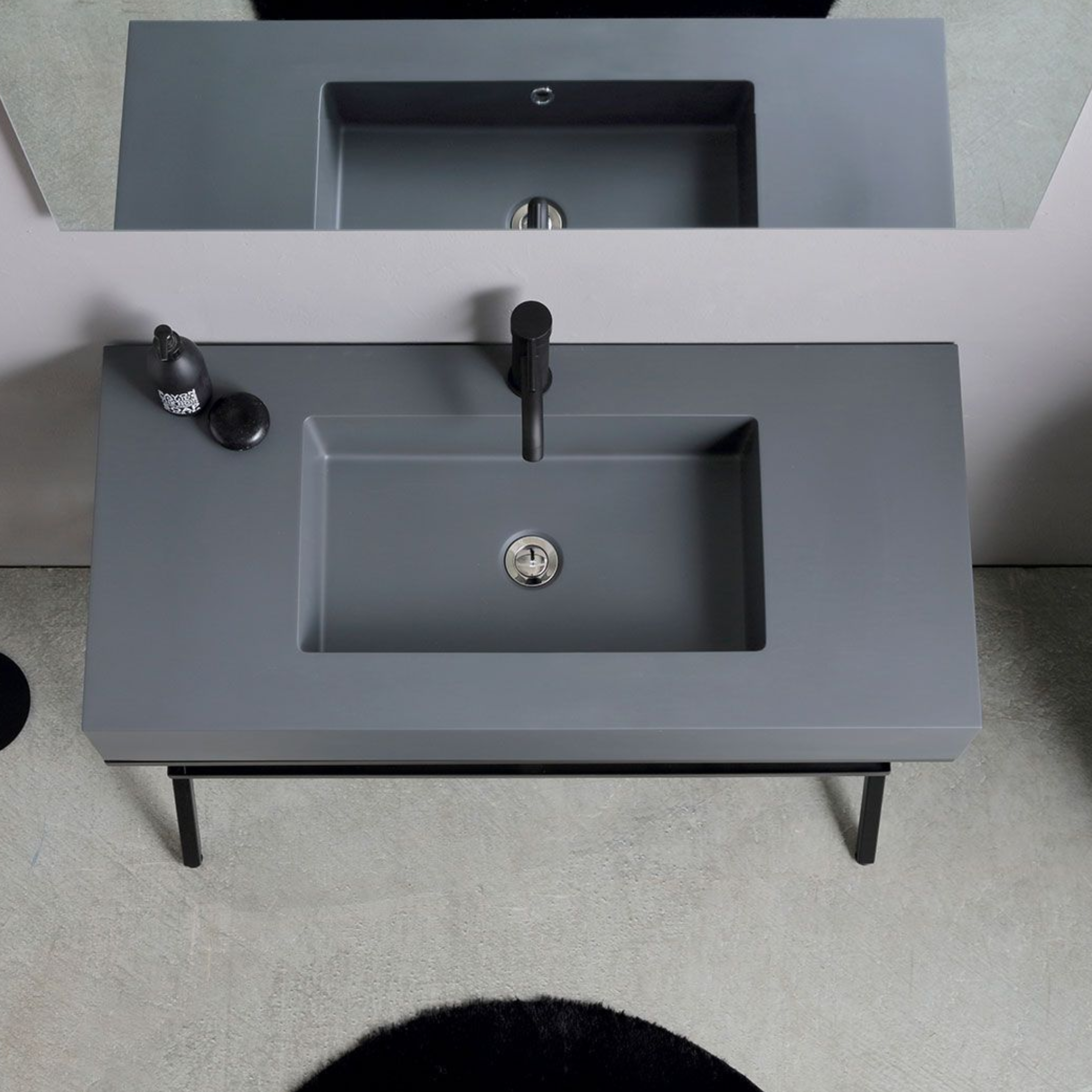 "Petra" modern floor-standing bathroom cabinet with mirror, sink and 100 cm glass shelf