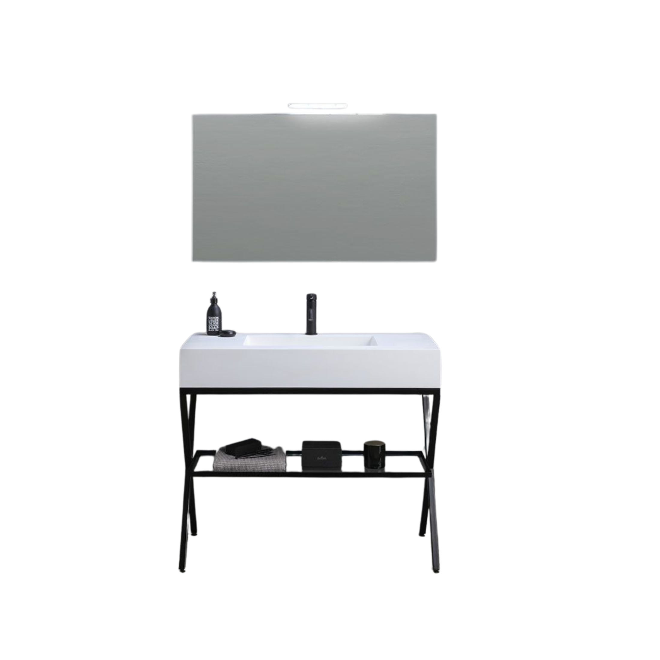 "Petra" modern floor-standing bathroom cabinet with mirror, sink and 100 cm glass shelf