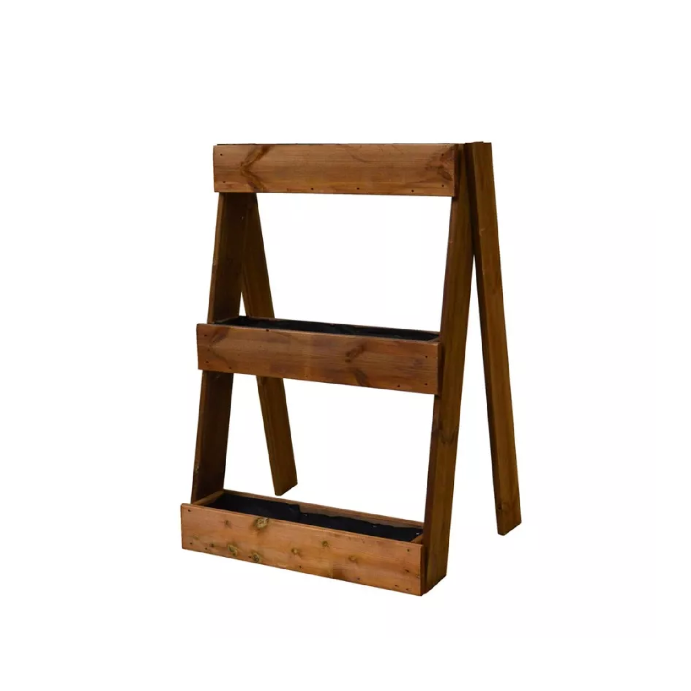 "Prato" sloping pine wood planter for garden or balcony, chestnut color