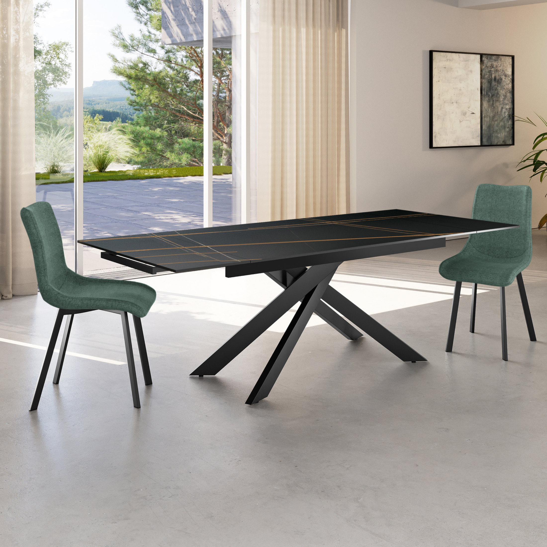 Extendable table with marble-effect ceramic top "Xavier" cm 140/200x80 76h