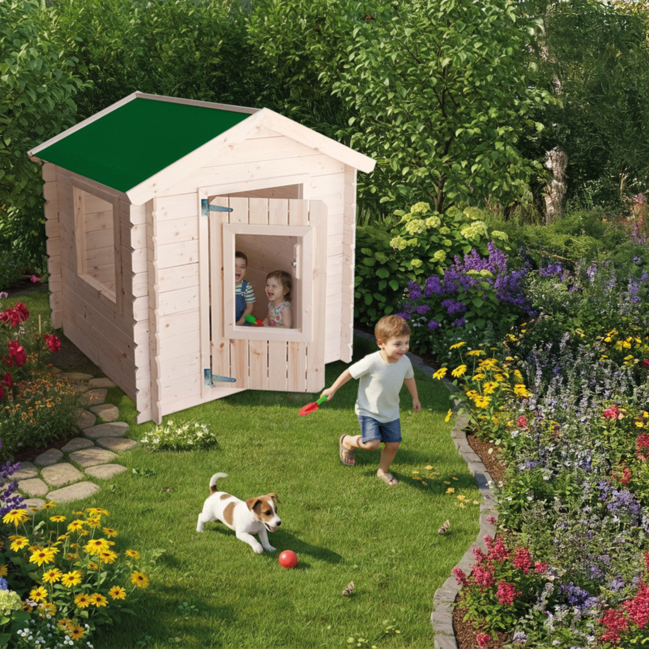 Casetta in legno di abete "Snoopy" da giardino per bambini cm98x98