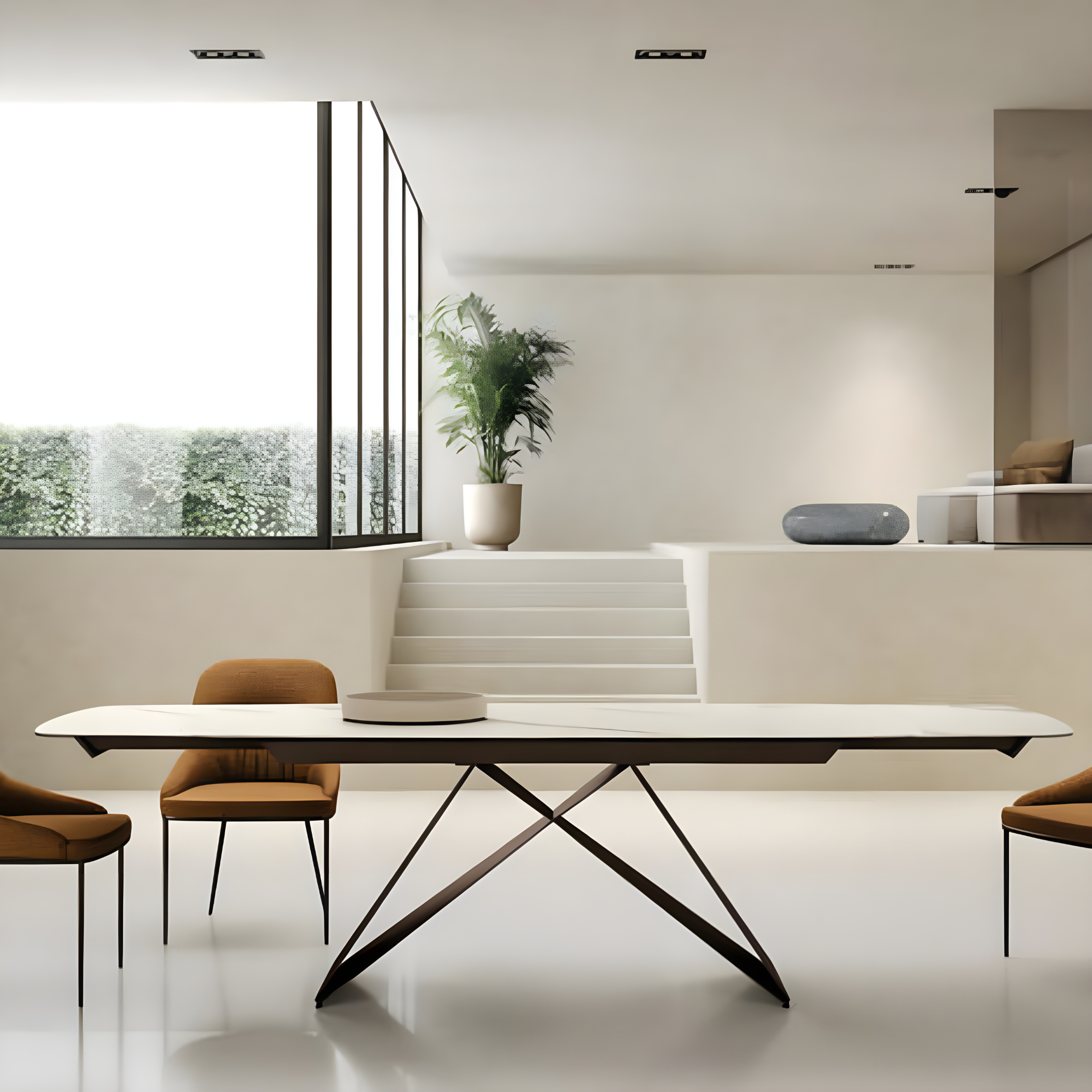 "Loyra" modern extendable table in ceramic on tempered glass, 200/280x100 cm, 76h