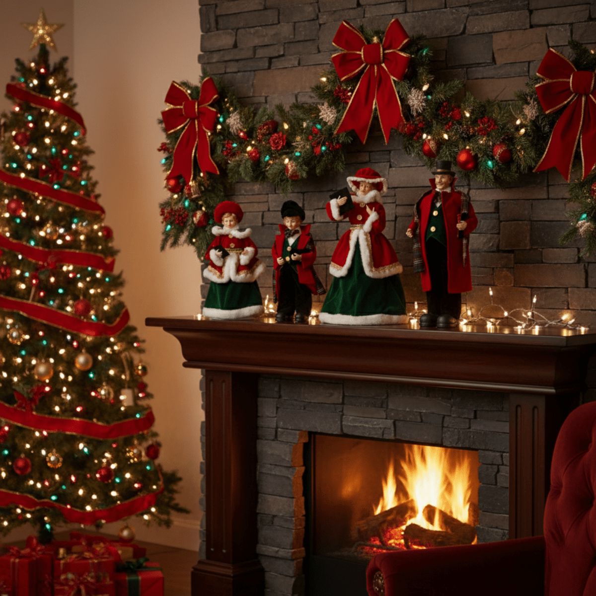 Set da 4 pezzi di famiglia natalizia in rosso e verde cm 30/40h - MondoViro