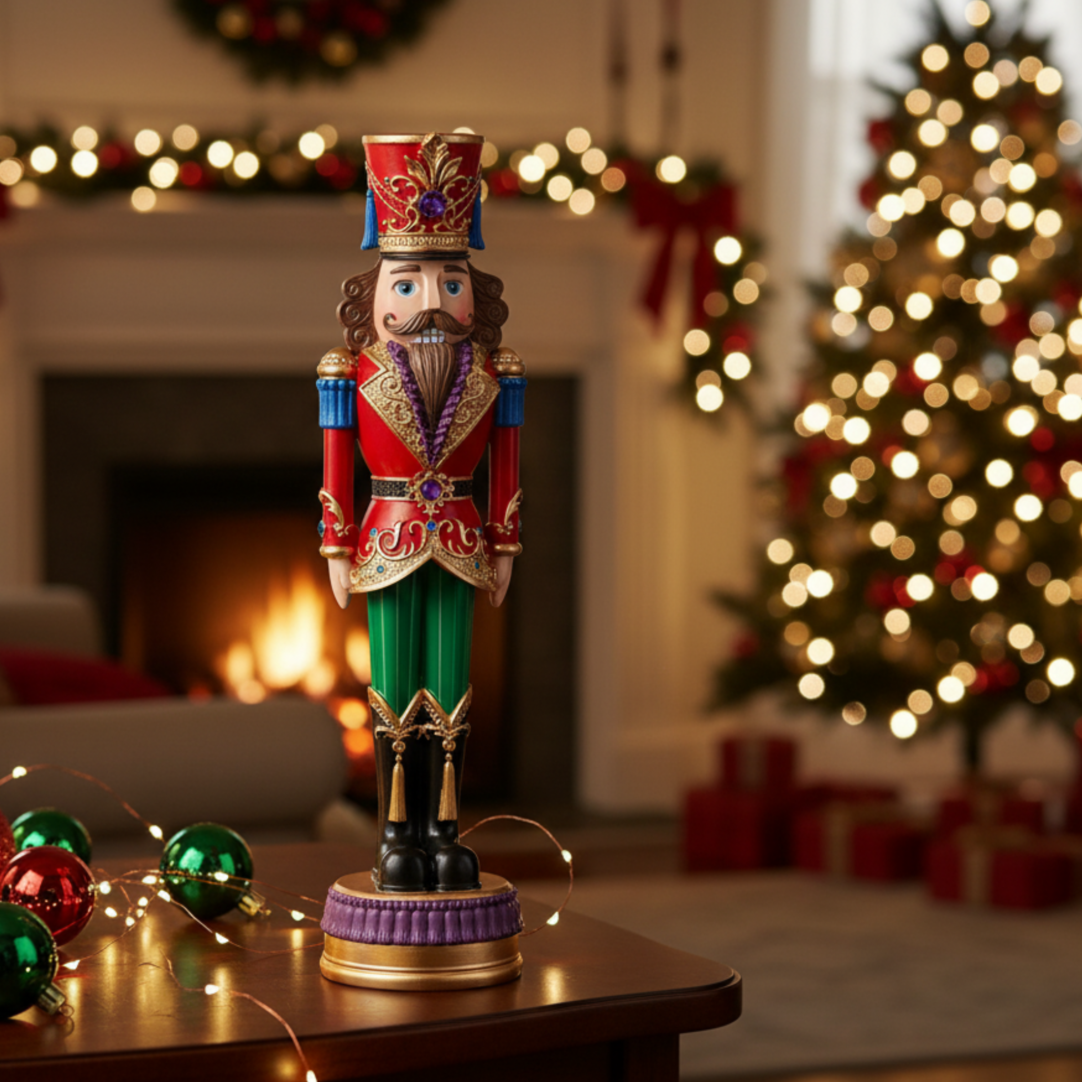 Multicolored LED illuminated Christmas soldier, festive decoration, 35 cm high.