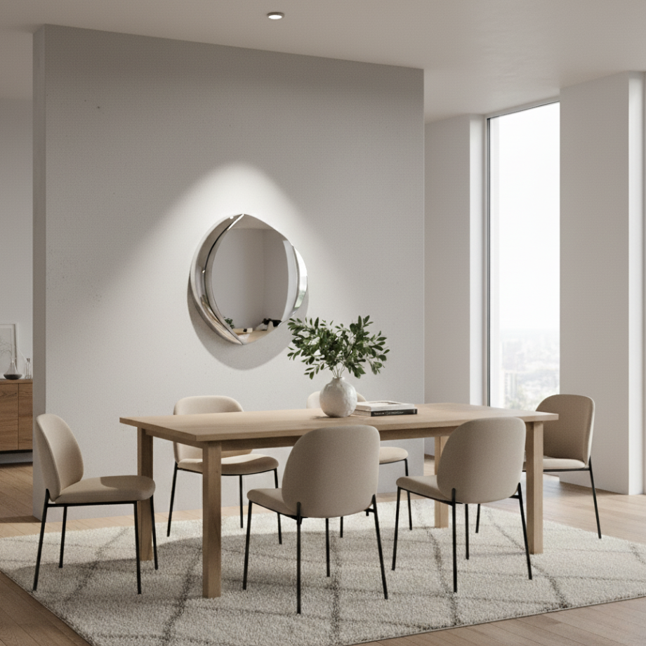 "Silhouette" shaped wall mirror with semi-frame in fused glass