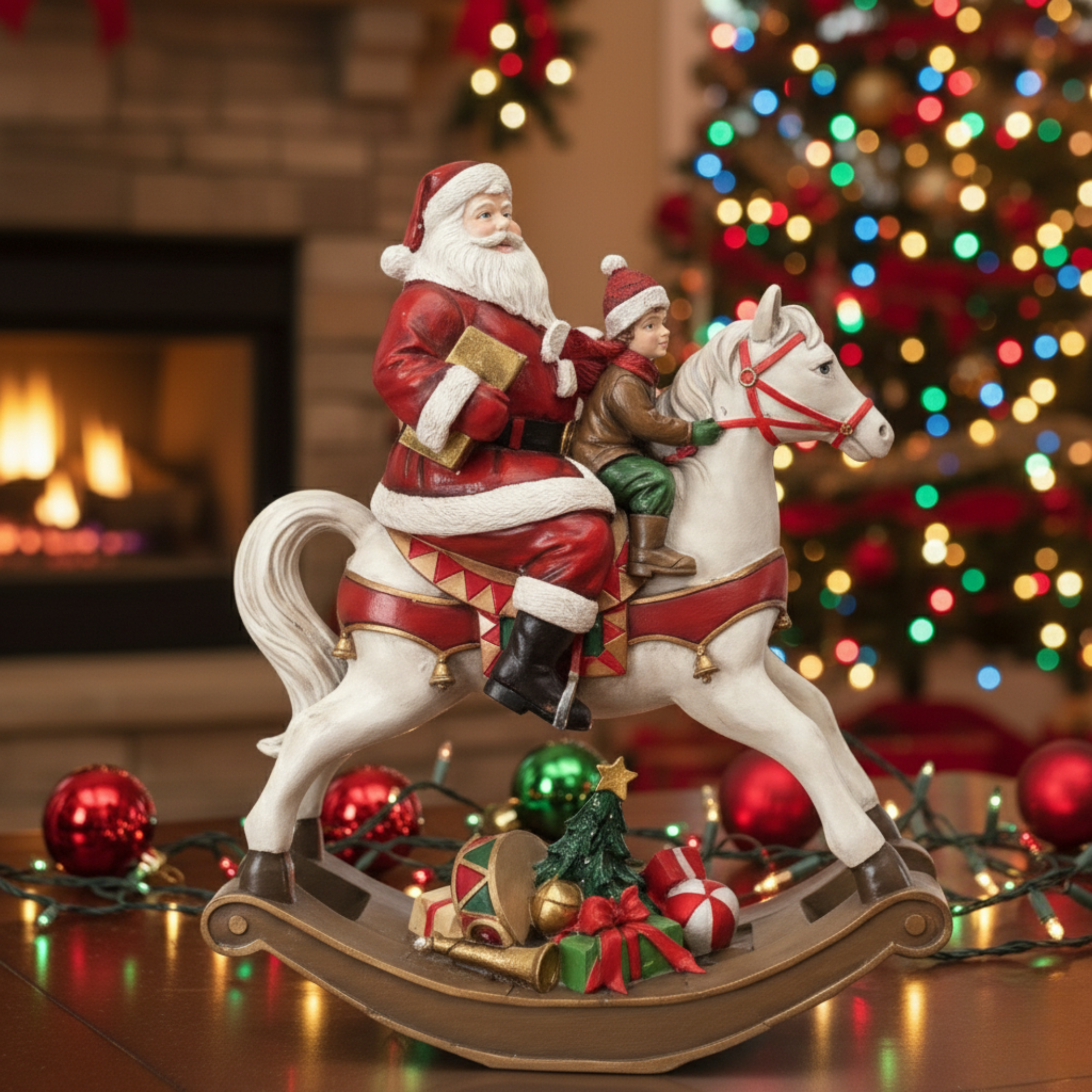 Rocking horse figurine with Santa Claus, Christmas colors, made of polyresin, 18x8 cm, 22h