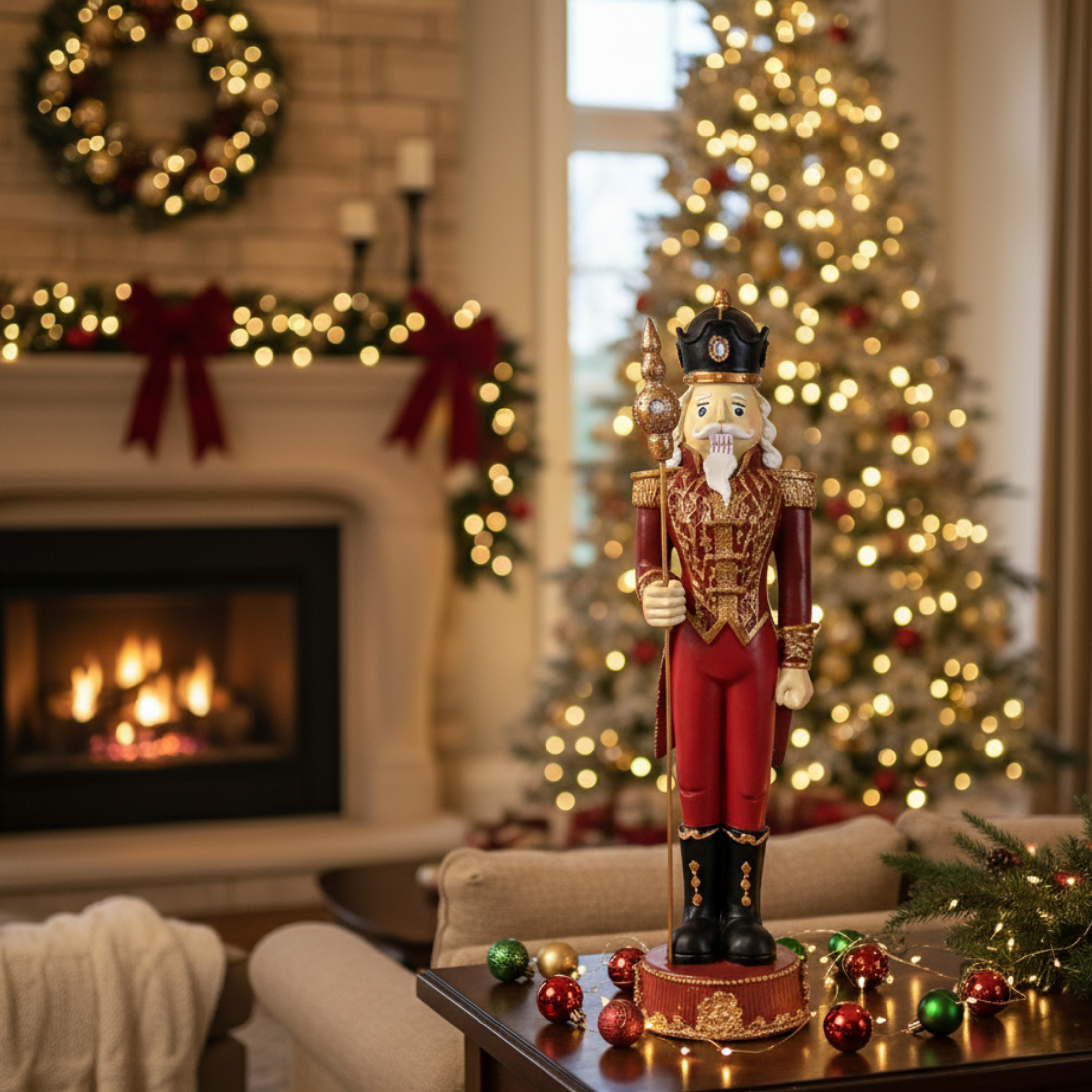Red and black nutcracker Christmas soldier for interior decorations