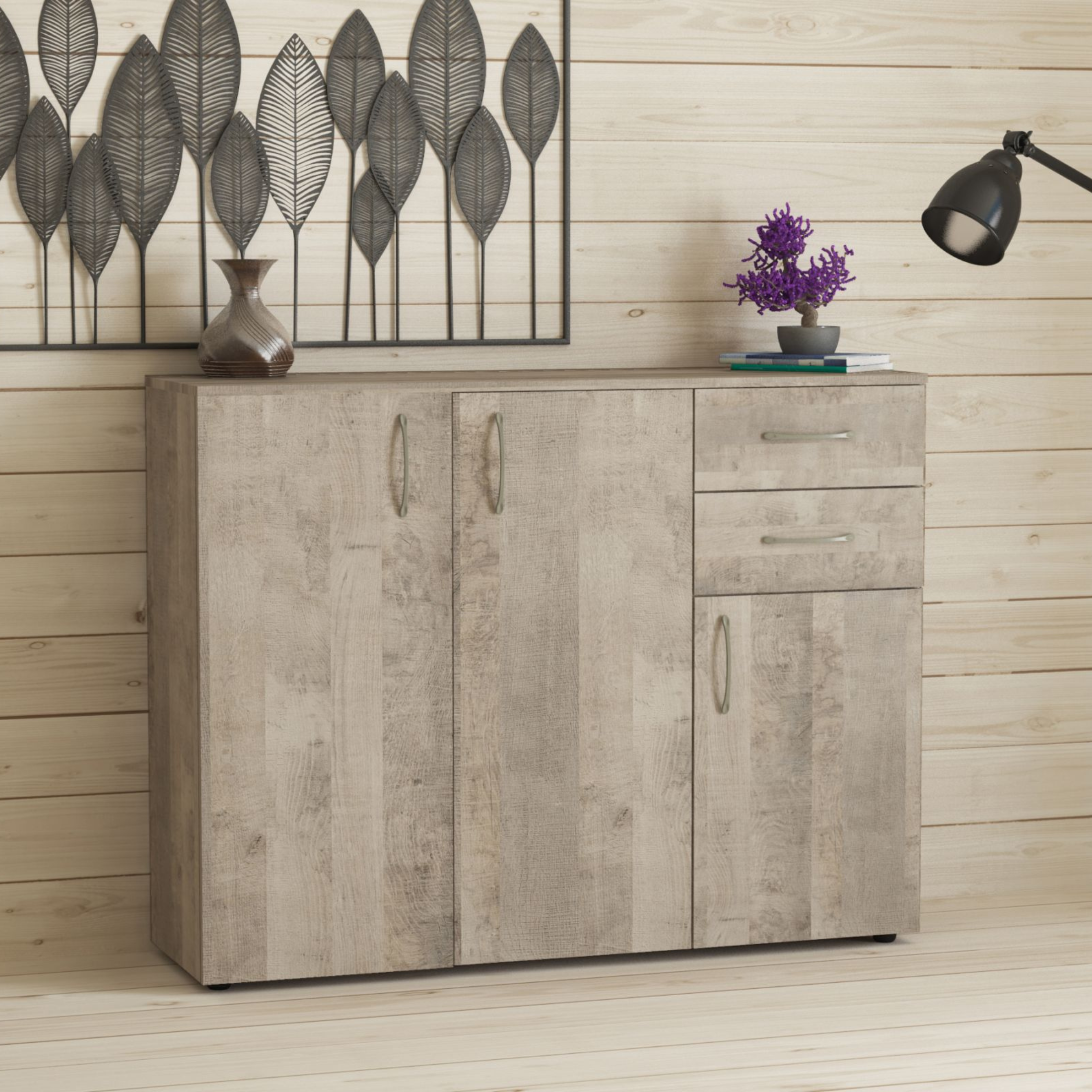 "K4298" wooden sideboard with 3 doors and 2 drawers for the living room, 106x36 cm, 93h