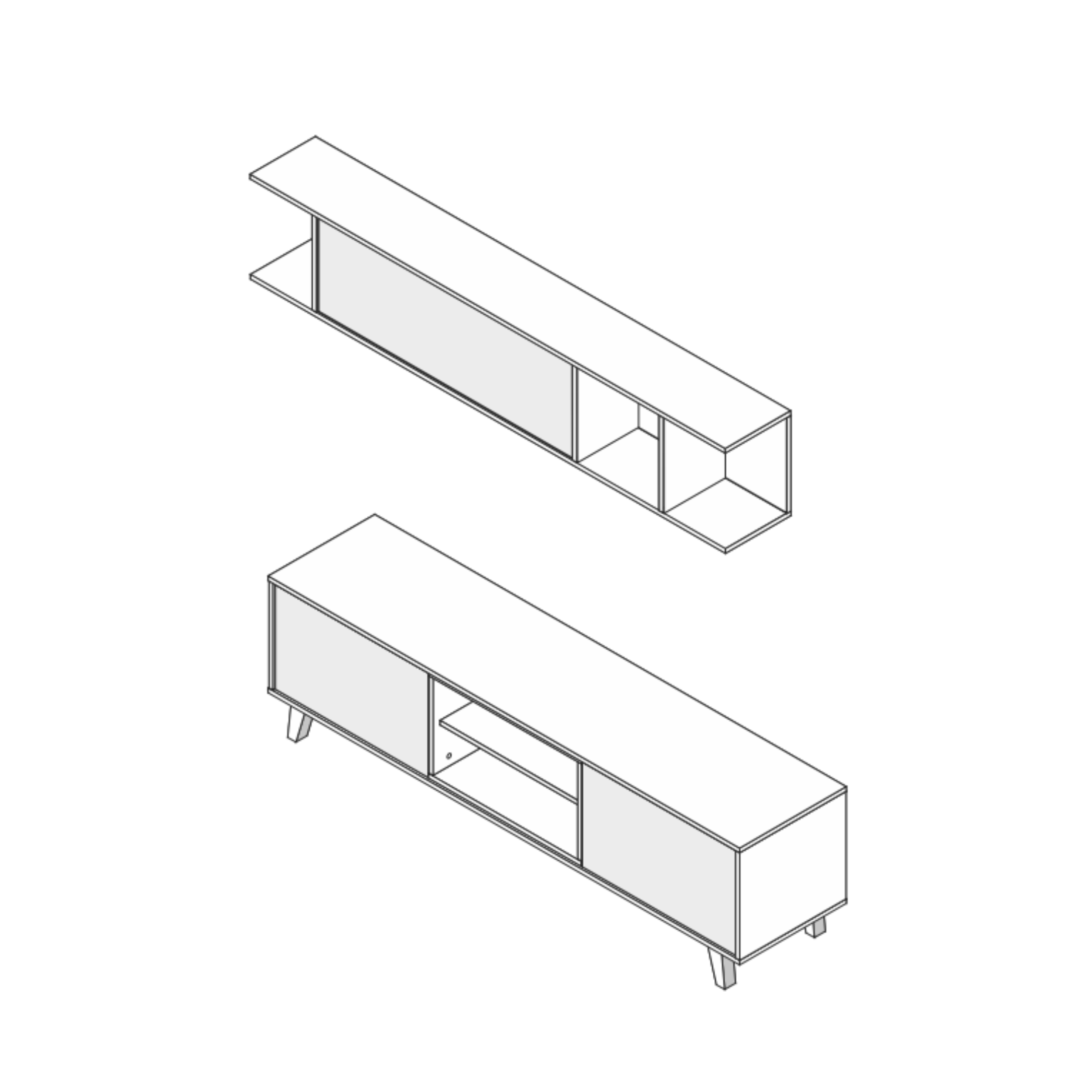 "Zaiken" modern living room wall unit set, white and oak, 180 cm