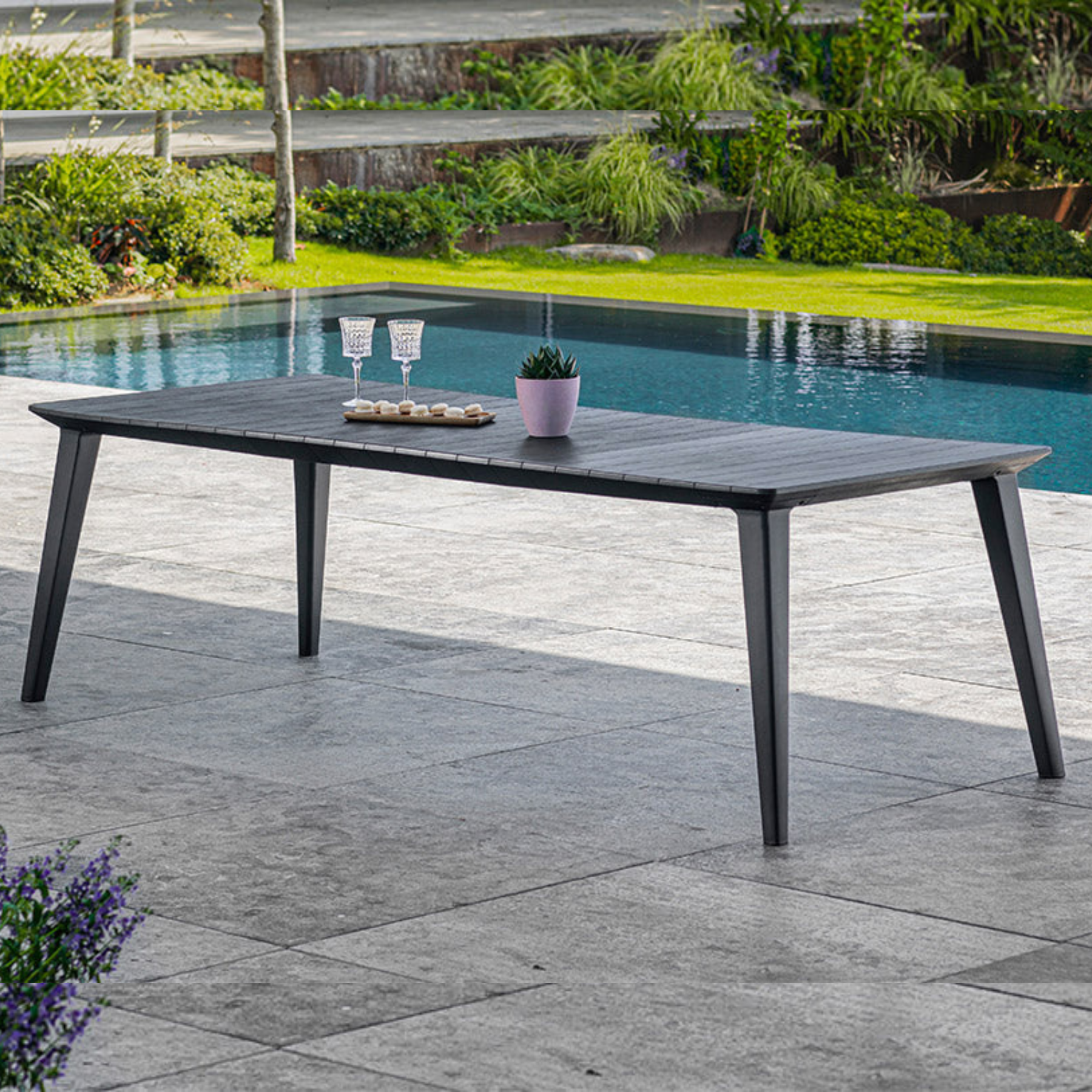 Tavolo in resina Lima da esterno 8 posti effetto legno per giardino cm 235x98 74h