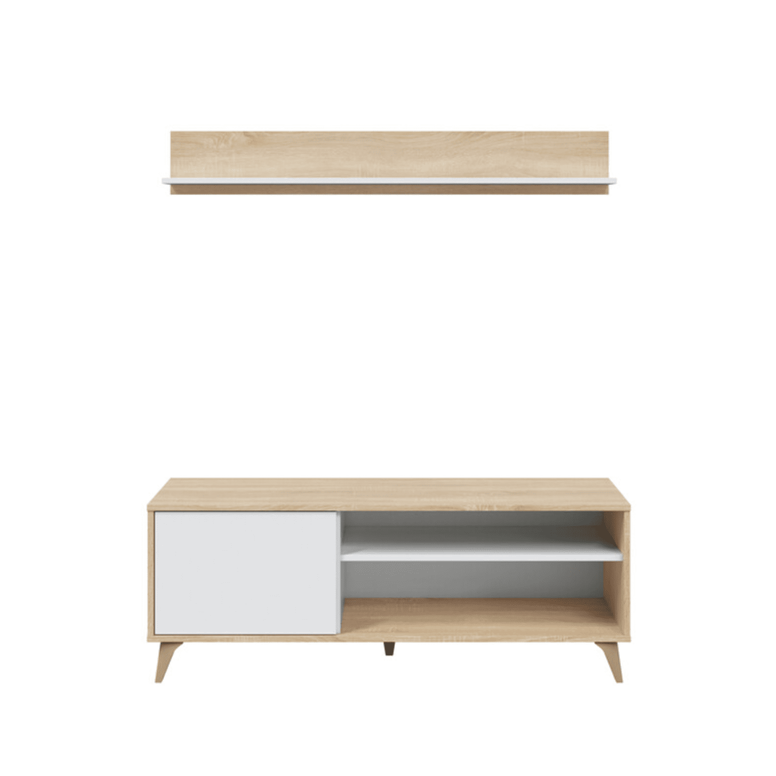 Kit Mobiletto porta tv + mensola a muro bianco rovere da soggiorno