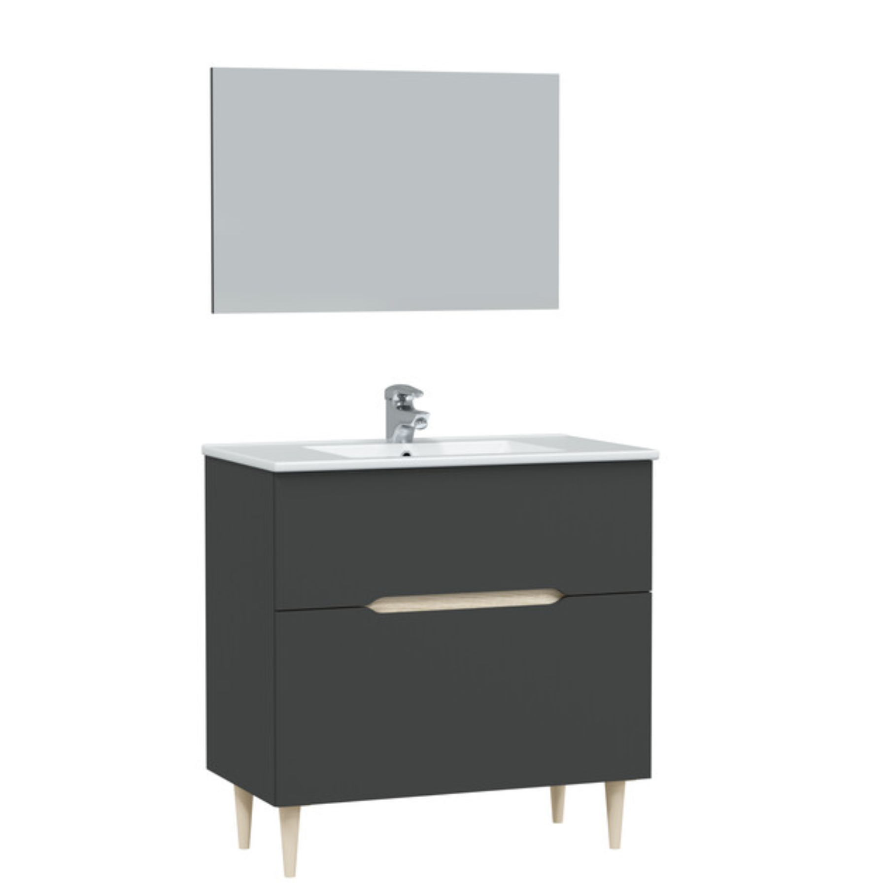 Kit Mobile con lavabo da bagno in legno Denver grigio antracite e rovere
