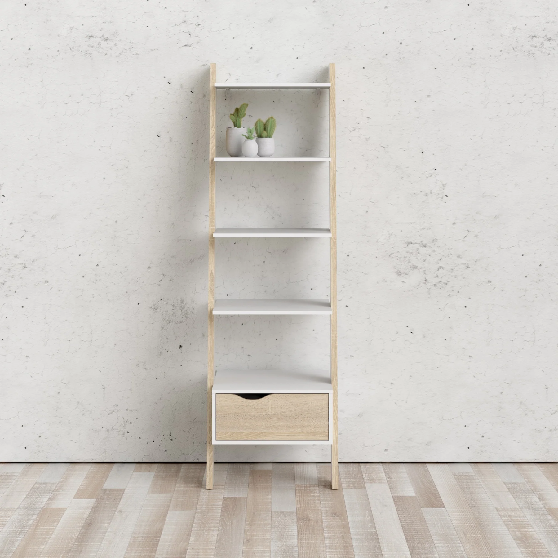 Libreria scaffale Oslo con cassetto moderno bianco rovere