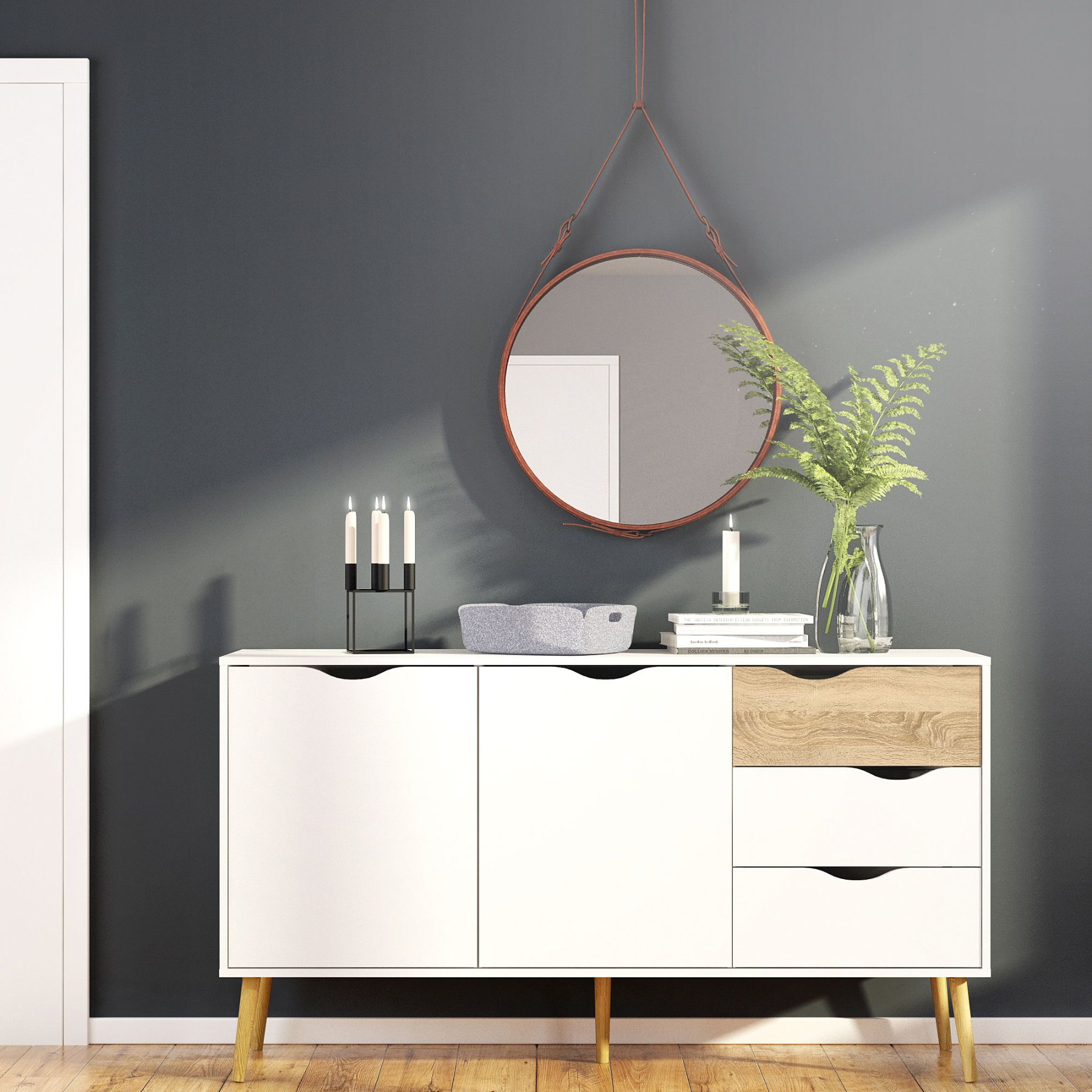 Credenza da soggiorno Oslo in legno Bianca Rovere