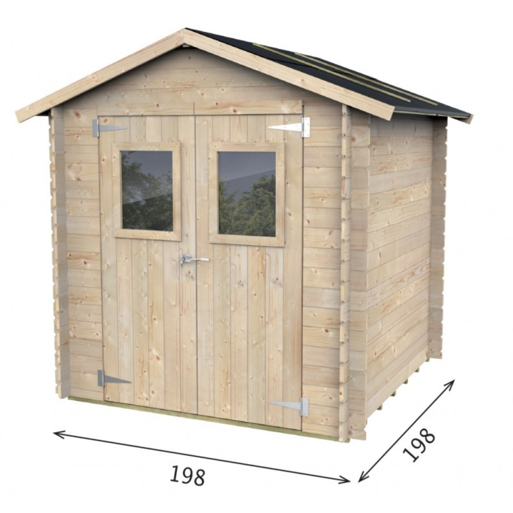 "Hobby" wooden garden shed with double French doors, 200x200 cm, 200 cm high