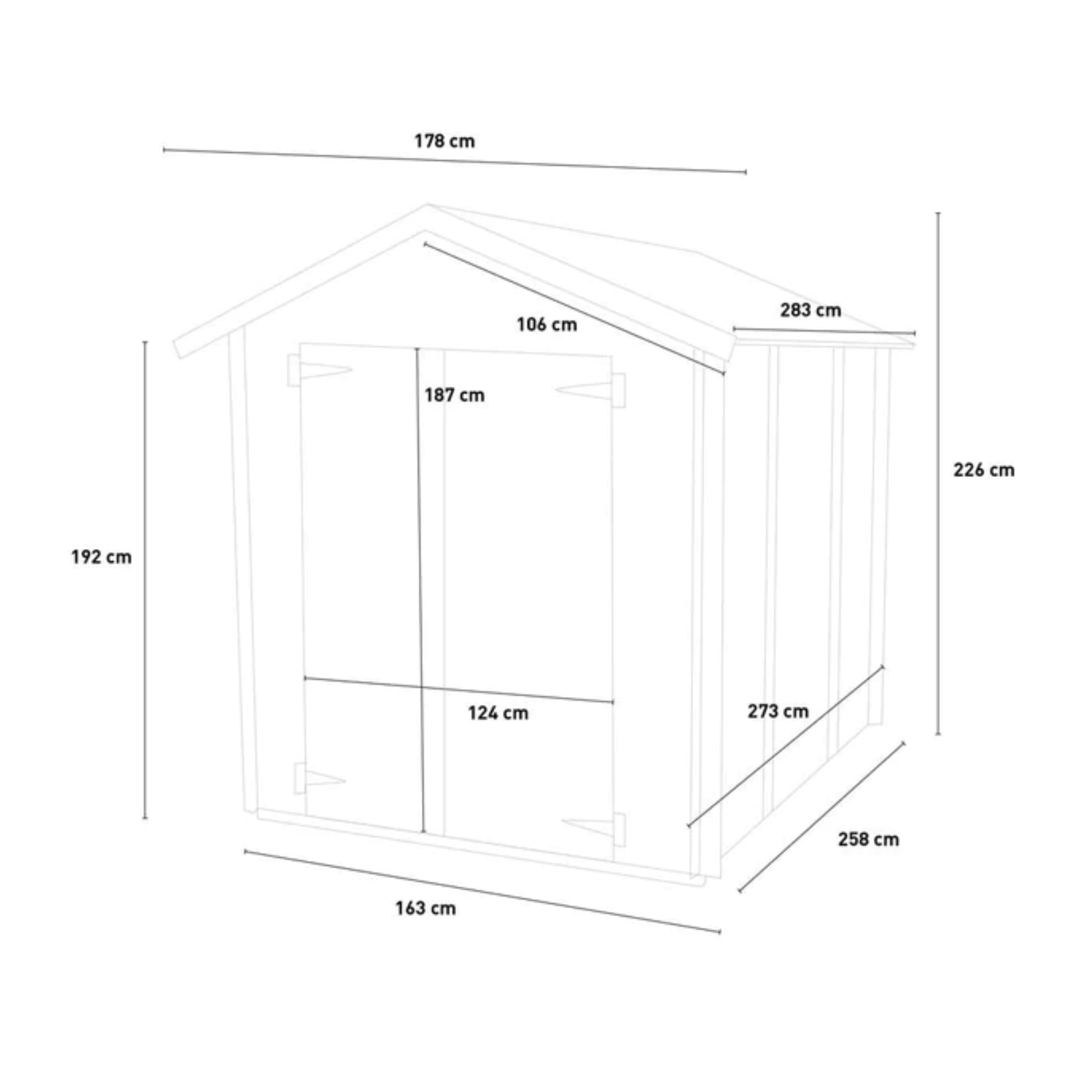 Caseta de jardín de madera "Naova", 178 x 273 cm, 192 cm de alto, puerta doble