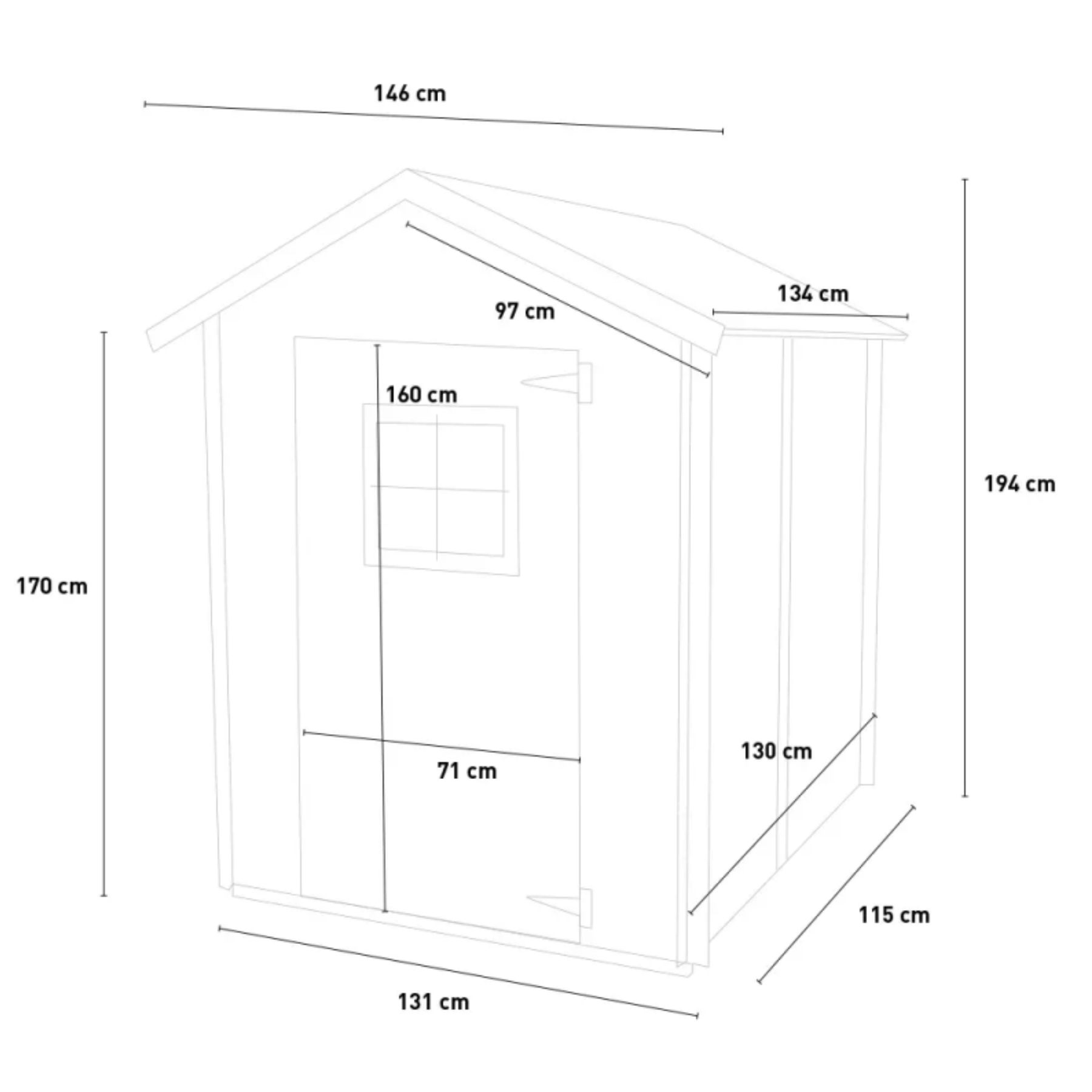 "Edorado" wooden garden house, 146x132 cm, 194 cm high, single door with window