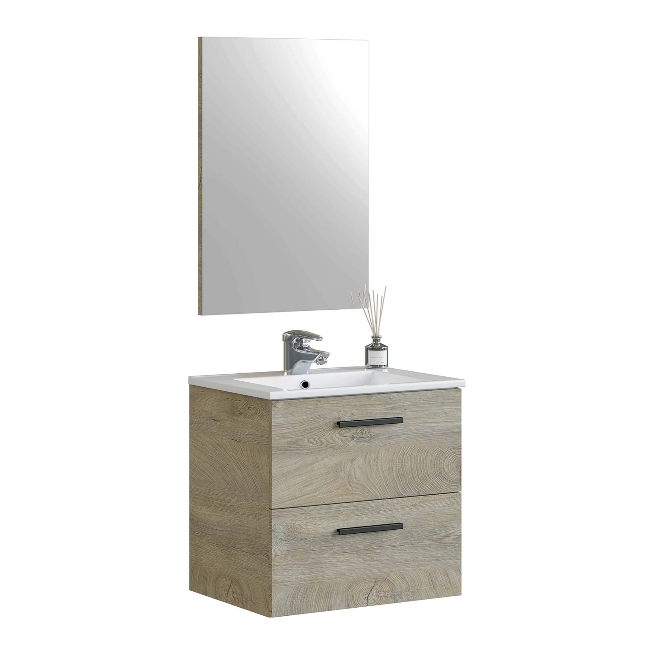 "Aruba" wall-mounted wooden chest of drawers under the sink with mirror, 60x45 cm, 57 cm high