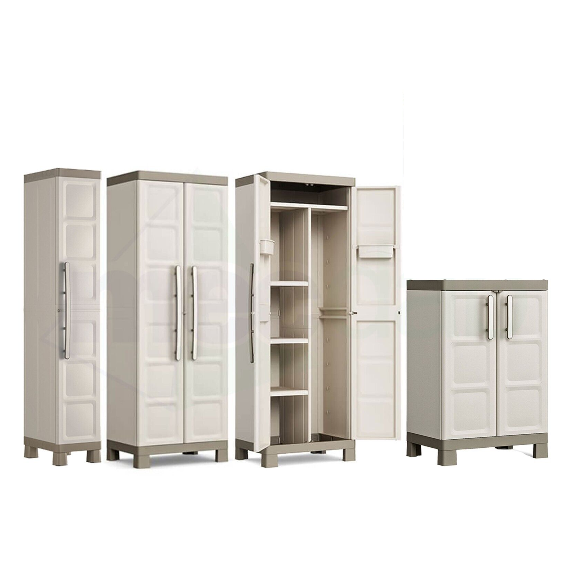 "Bacau" resin garden cabinet with internal shelves and raised feet