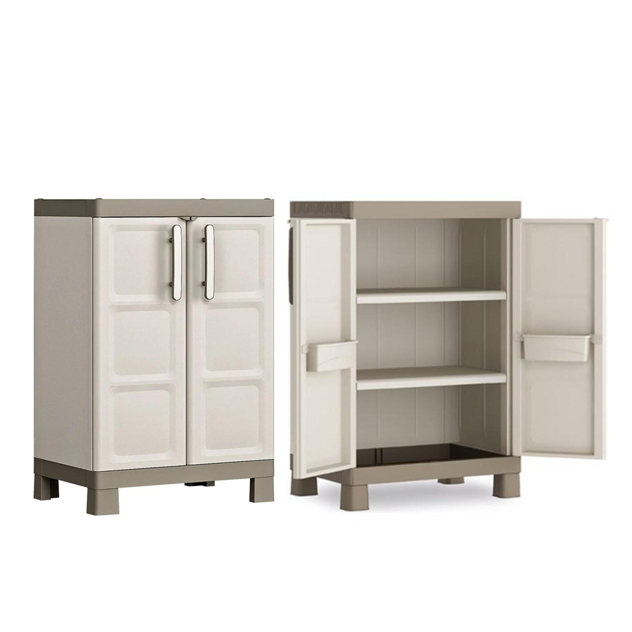 "Bacau" resin garden cabinet with internal shelves and raised feet