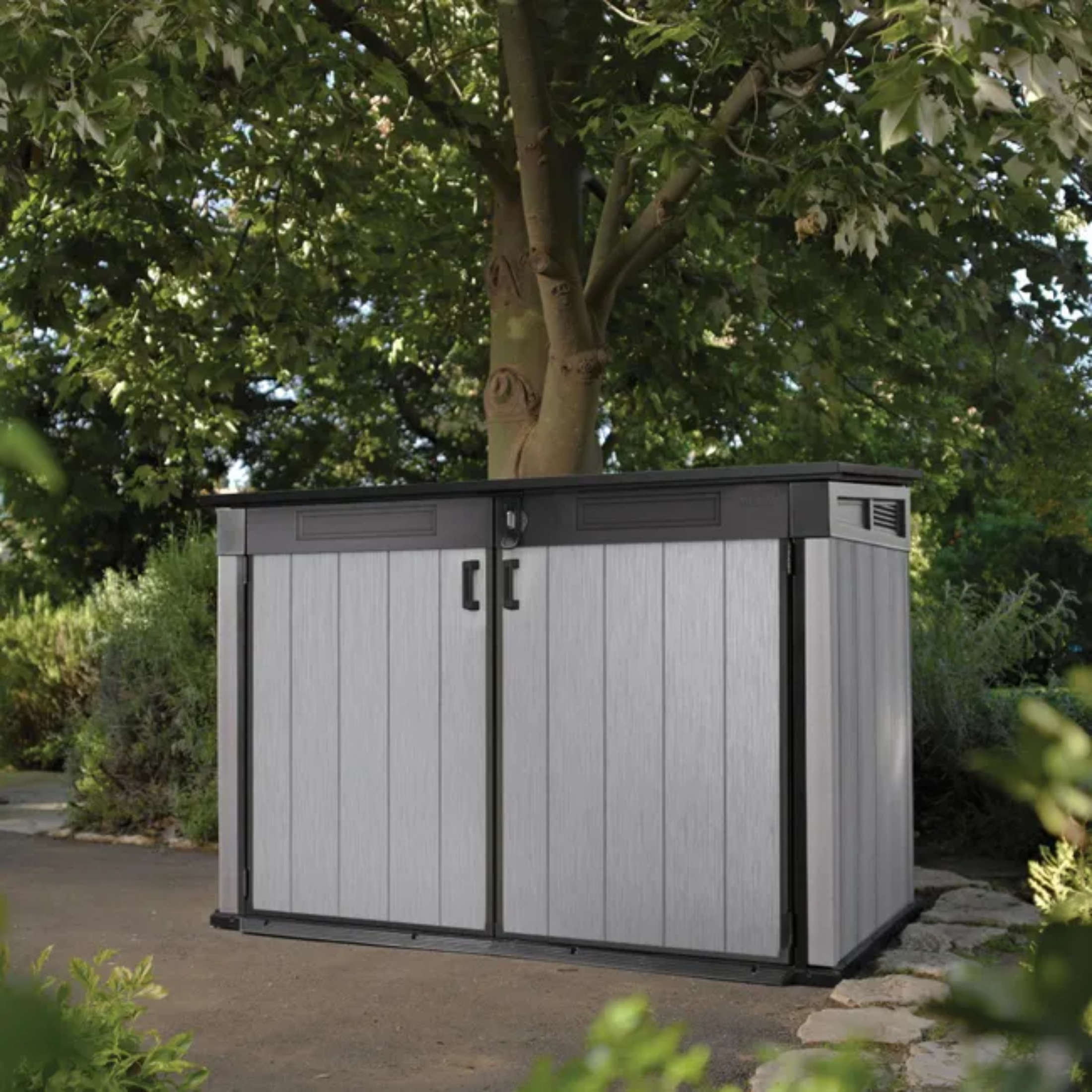 Multipurpose outdoor trunk "Box" in resin 2 doors 190.5x109.3 cm 135.5h