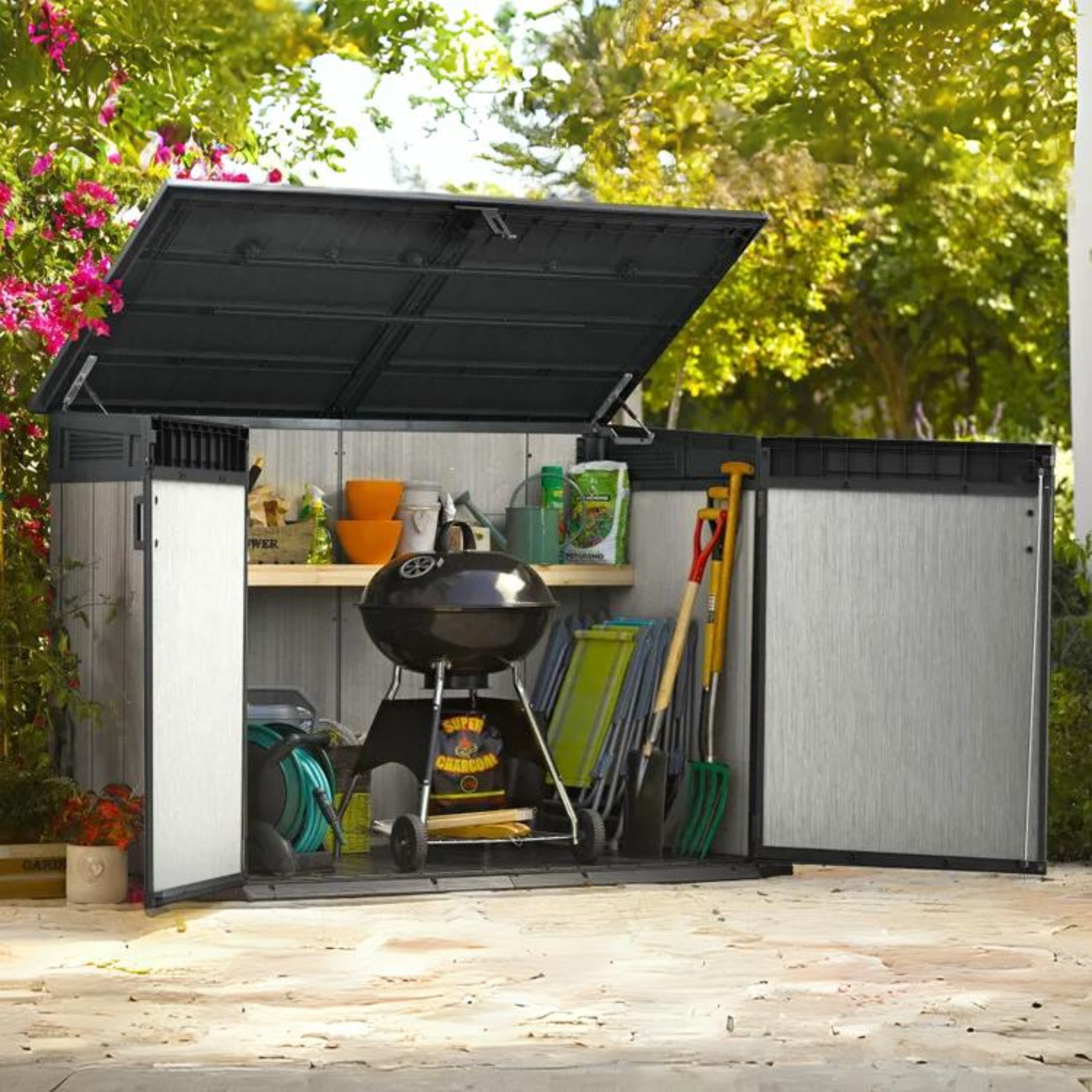 Multipurpose outdoor trunk "Box" in resin 2 doors 190.5x109.3 cm 135.5h