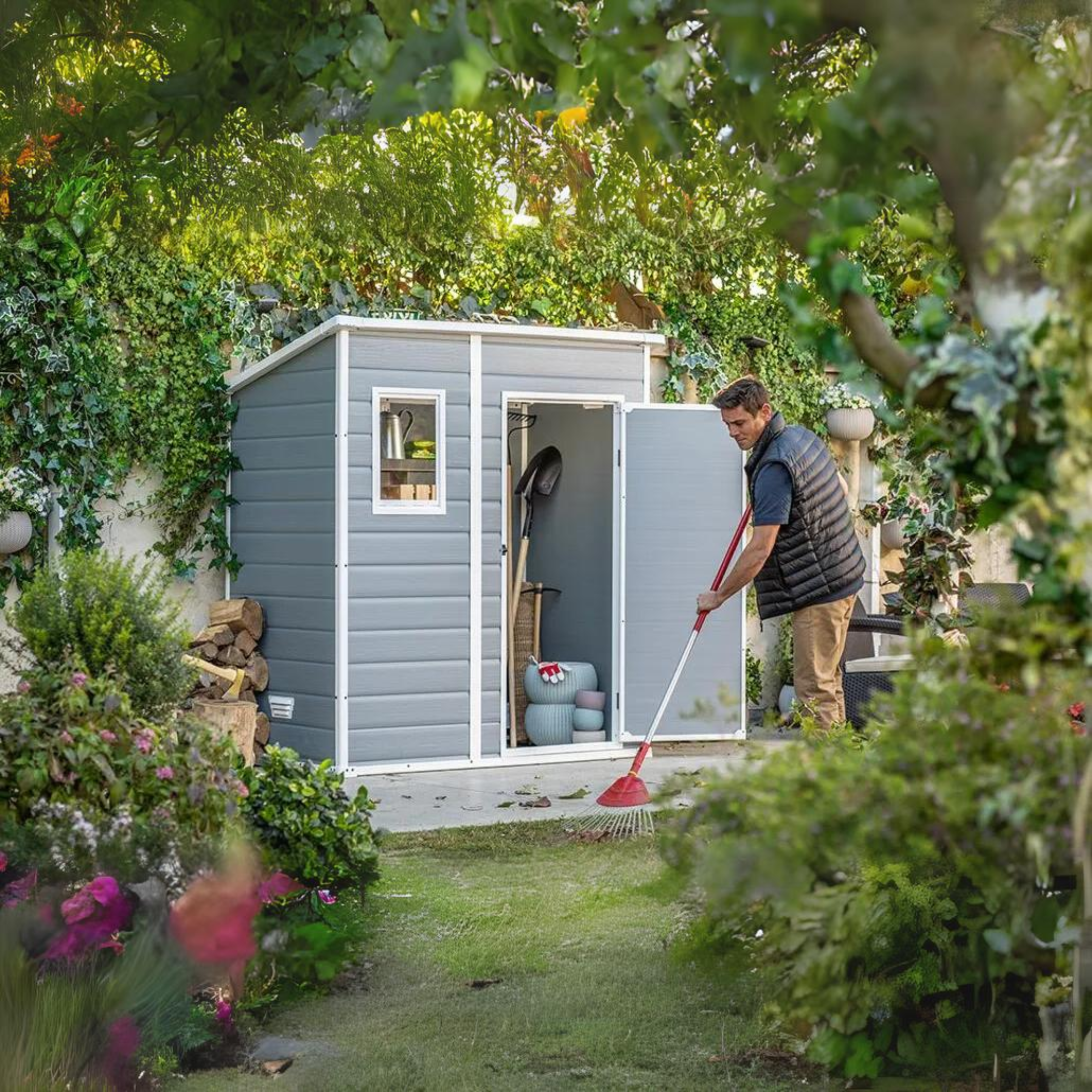 "Pent" ​​resin garden shed with front window 184x111 cm 200h