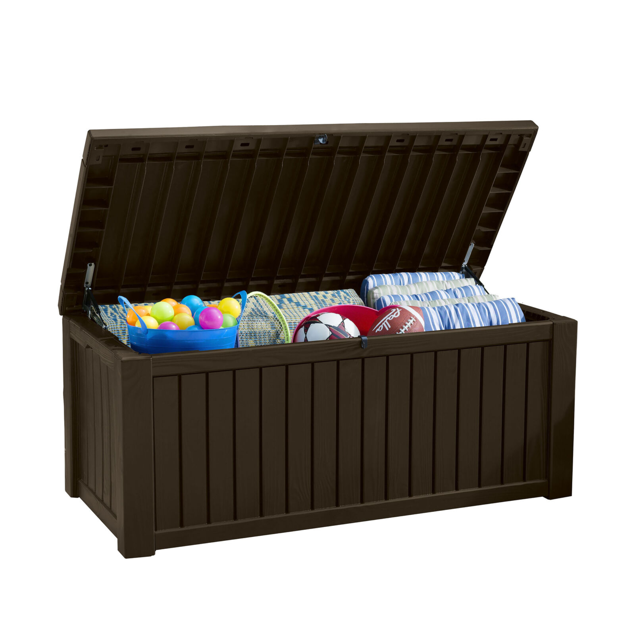 "Rock" outdoor resin trunk with wood effect, roomy 155x72.4 cm, 64.4 cm high