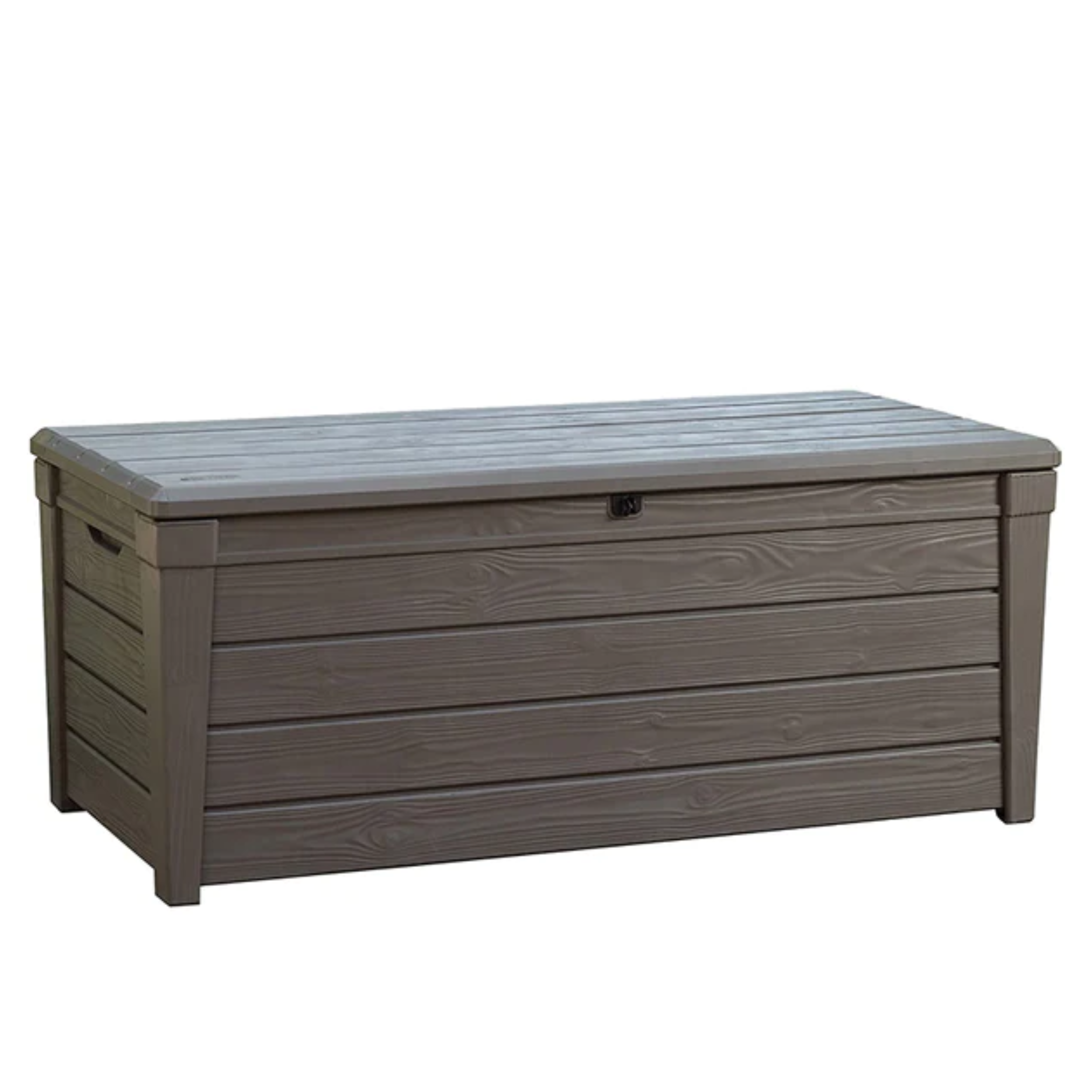 "Bright" large outdoor trunk in wood-effect resin, 145x69.7 cm, 60.3 cm high