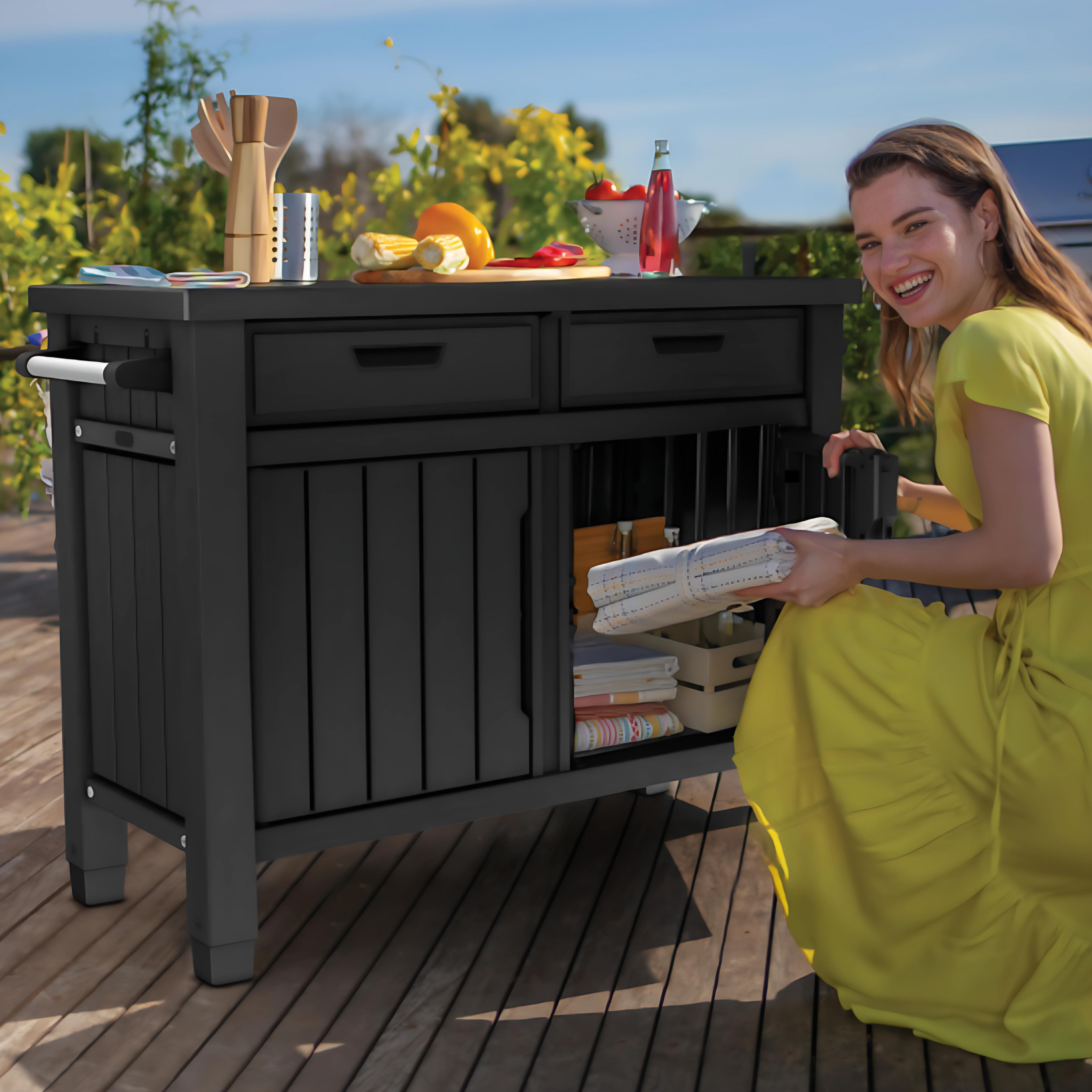 "Unity XL" 2-door resin BBQ table, 134x51.7 cm, 90cm high