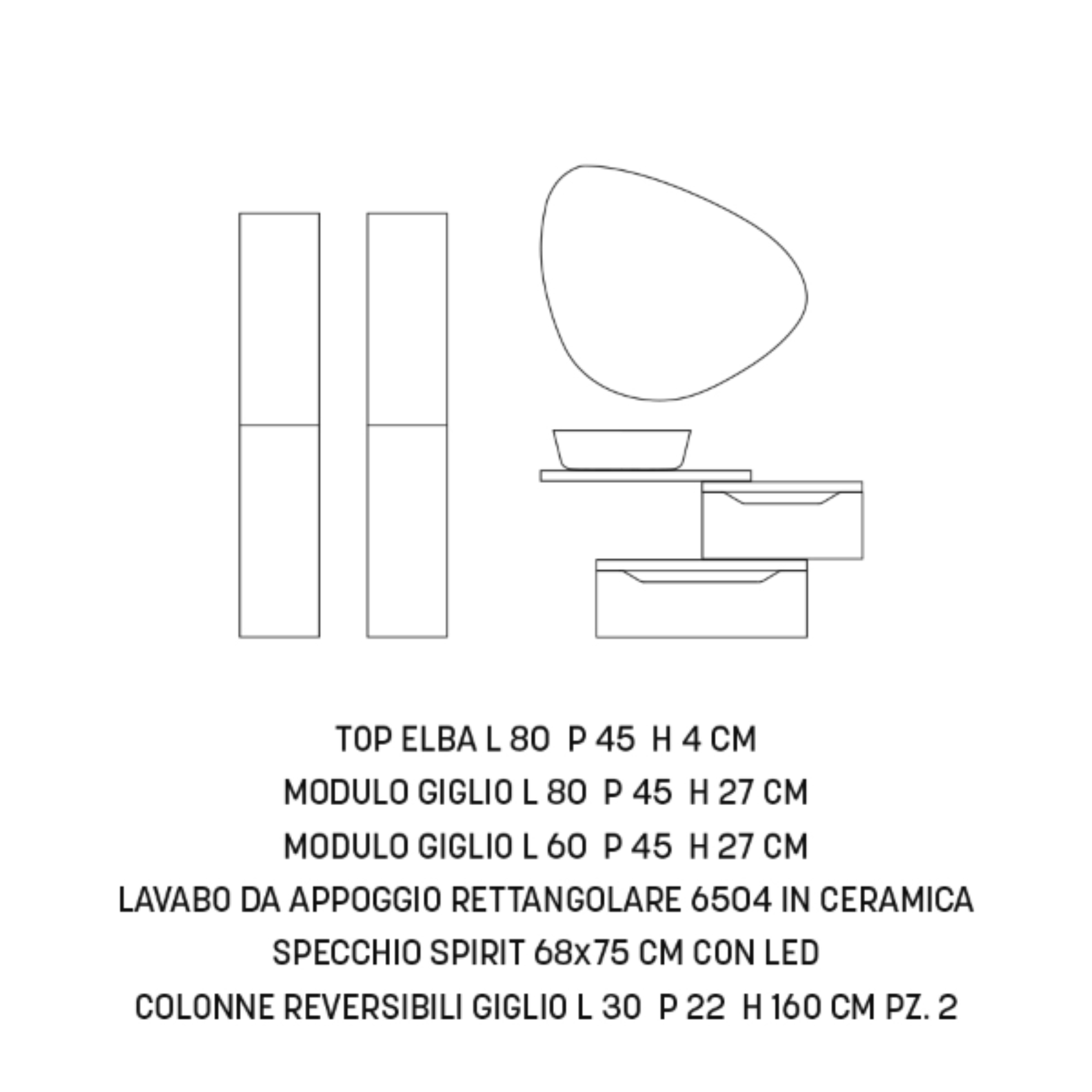 Mobile da bagno sospeso "Octavia" 2 cassetti 2 colonne lavabo da appoggio specchio Led