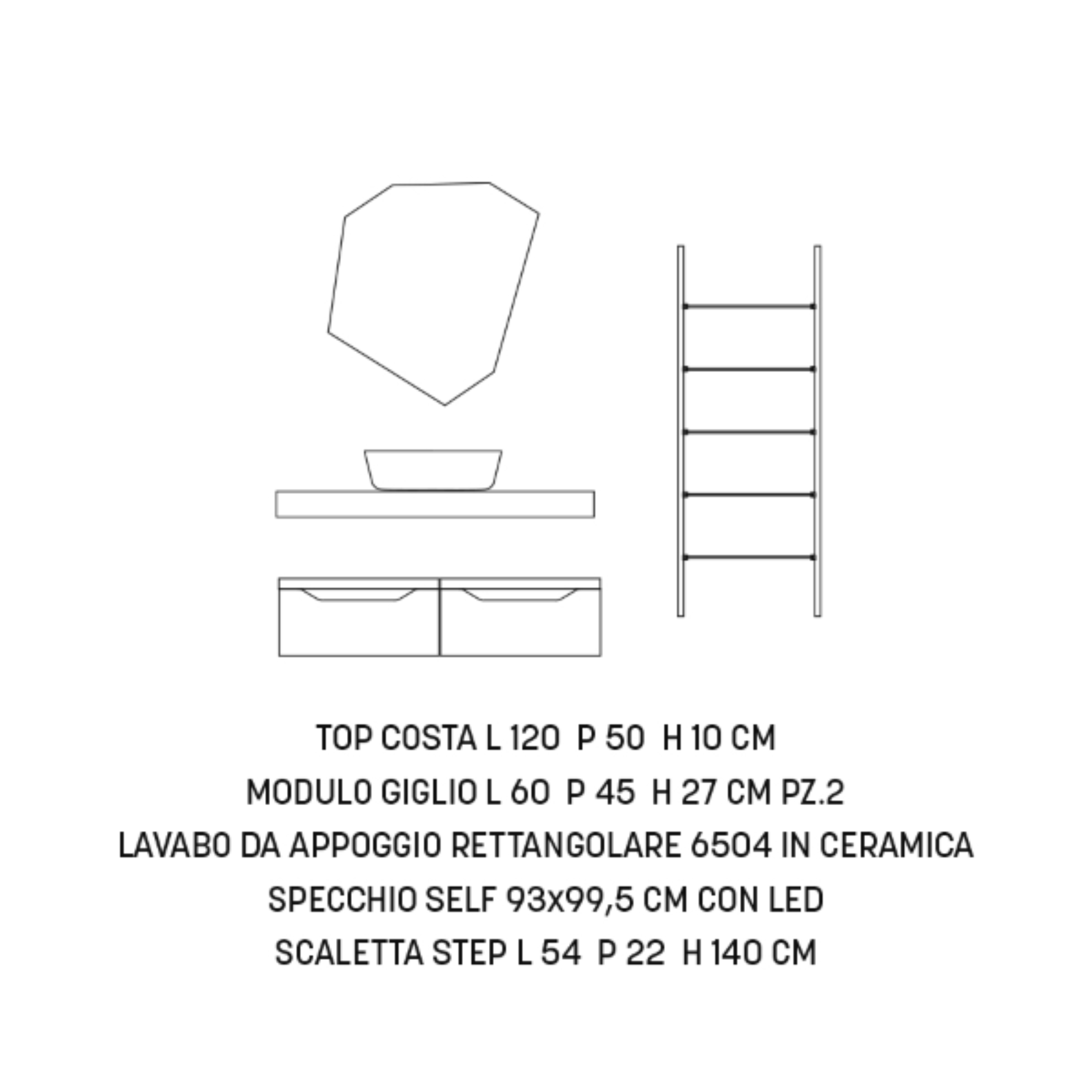 "Becky" modern wall-hung bathroom cabinet with 2 drawers, LED mirror, sink, step ladder