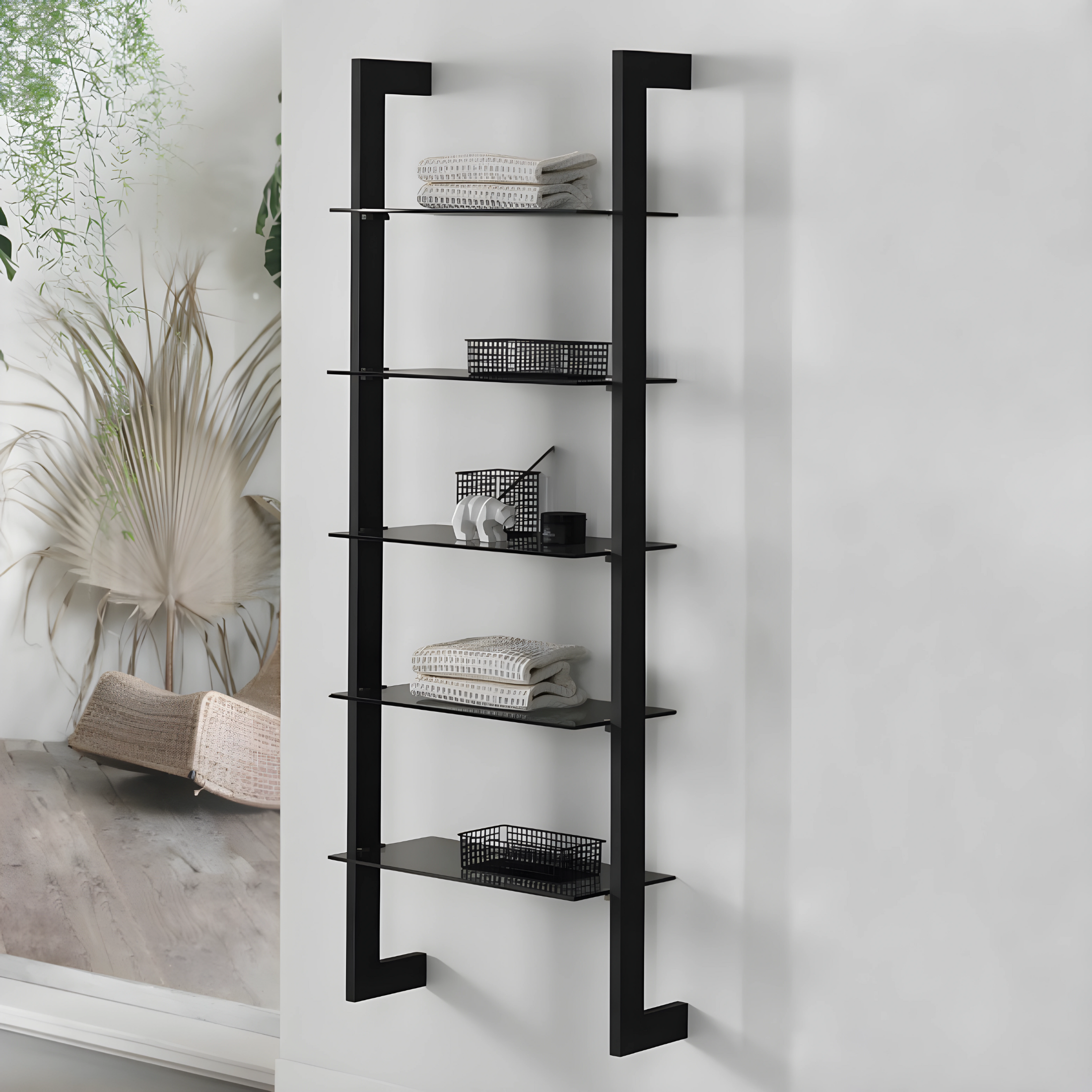 "Becky" modern wall-hung bathroom cabinet with 2 drawers, LED mirror, sink, step ladder