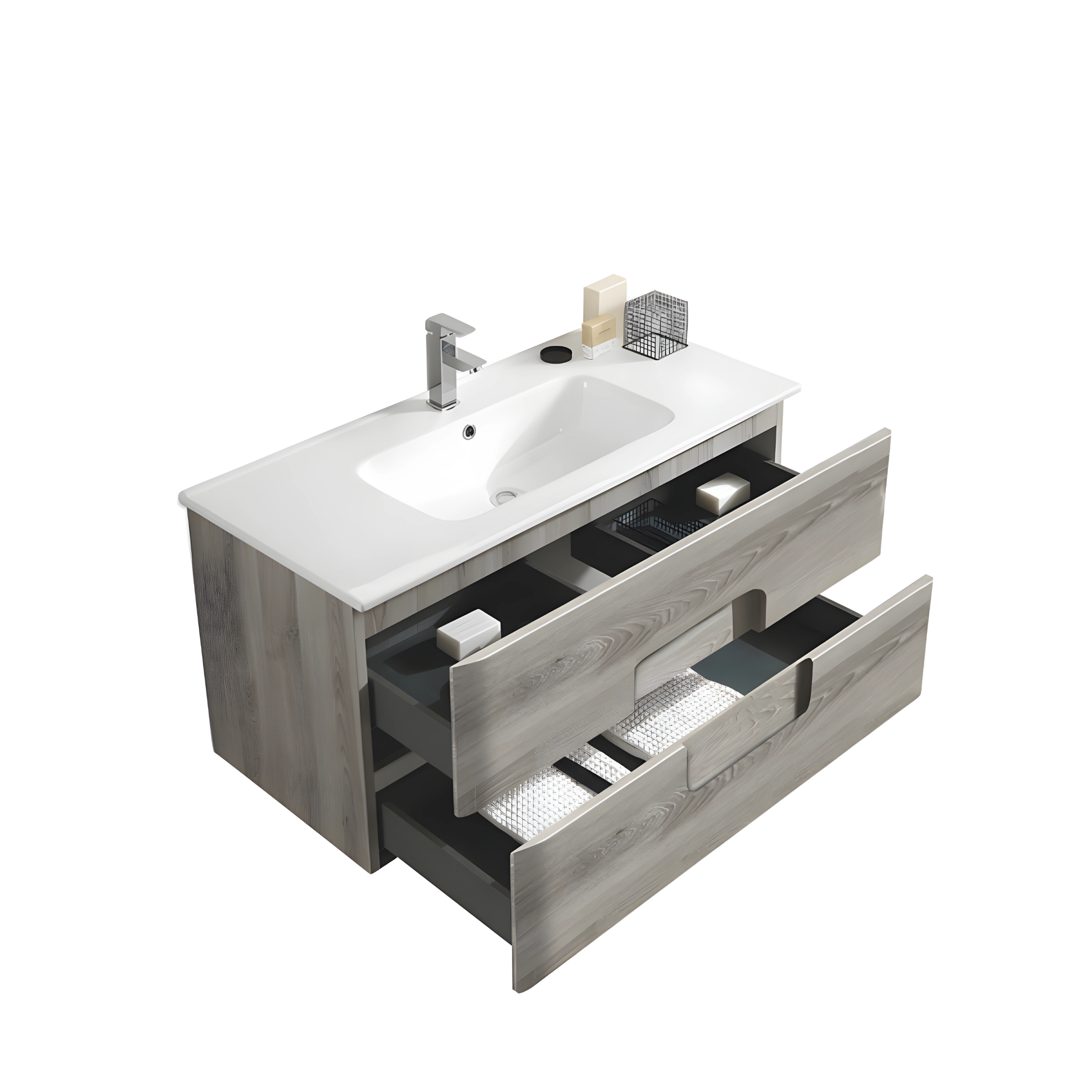 "Jenna120" wall-hung bathroom cabinet with 2 drawers, sink, and mirror, with column