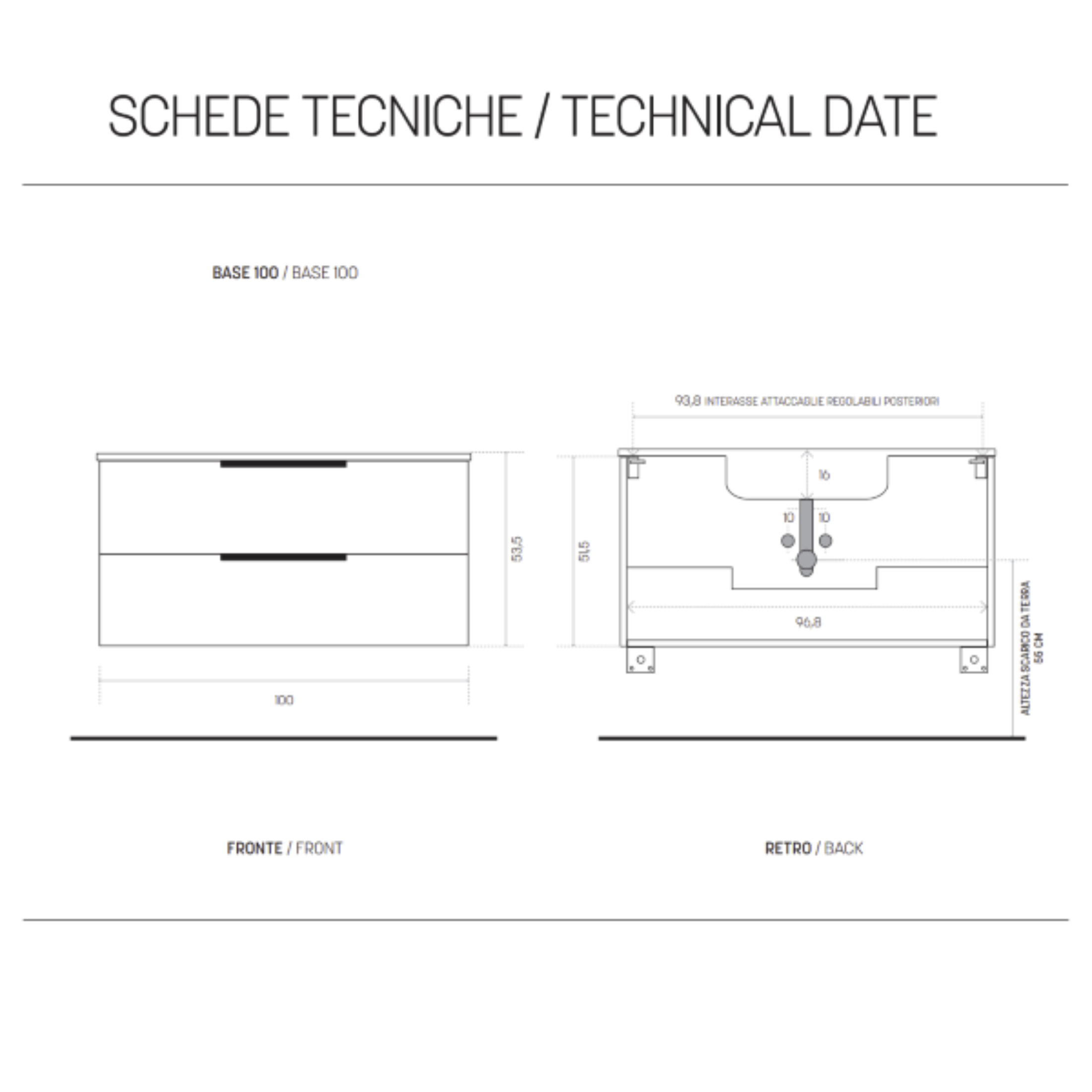 "Tobias" wall-mounted bathroom cabinet with 2 drawers and backlit mirror
