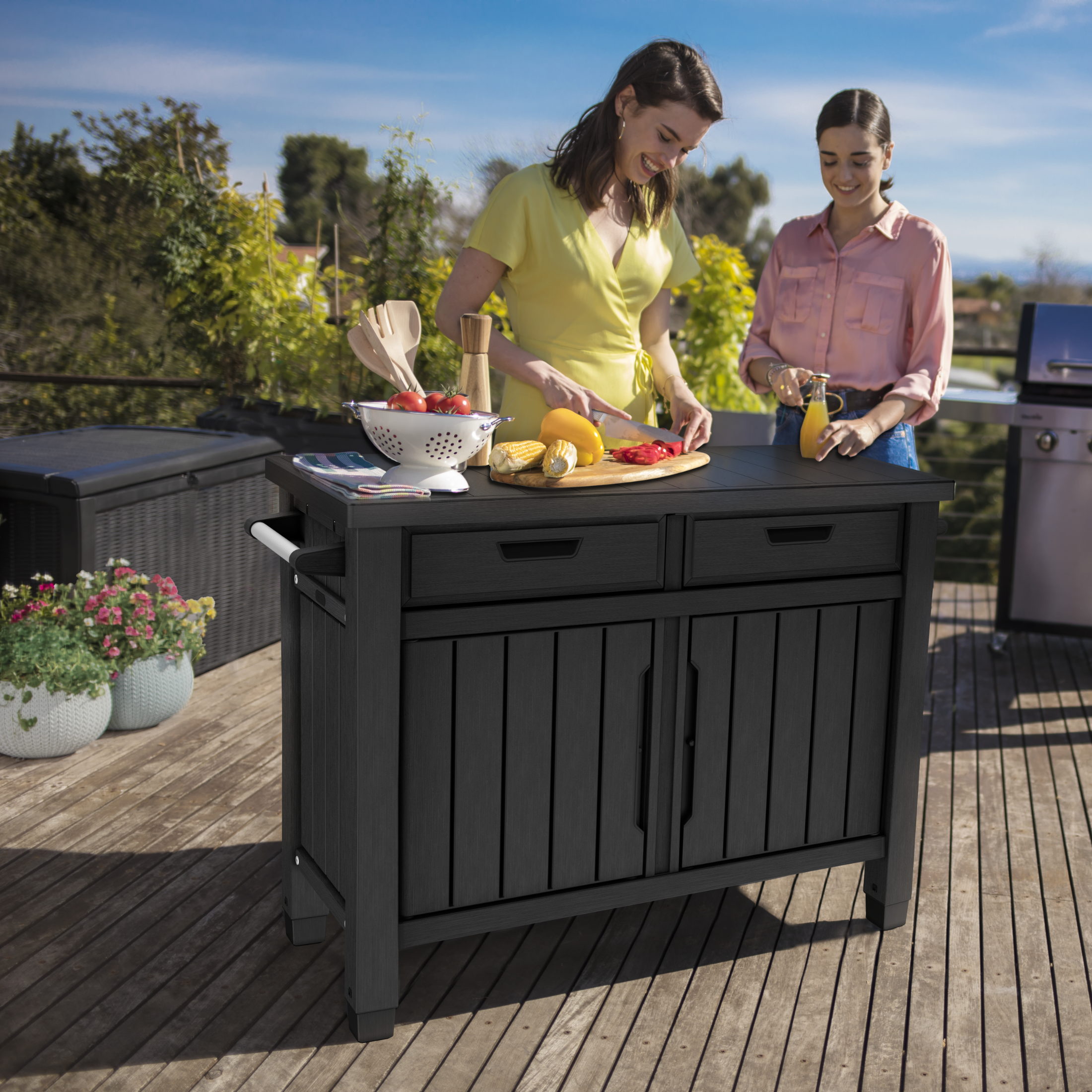 "Unity XL" 2-door resin BBQ table, 134x51.7 cm, 90cm high