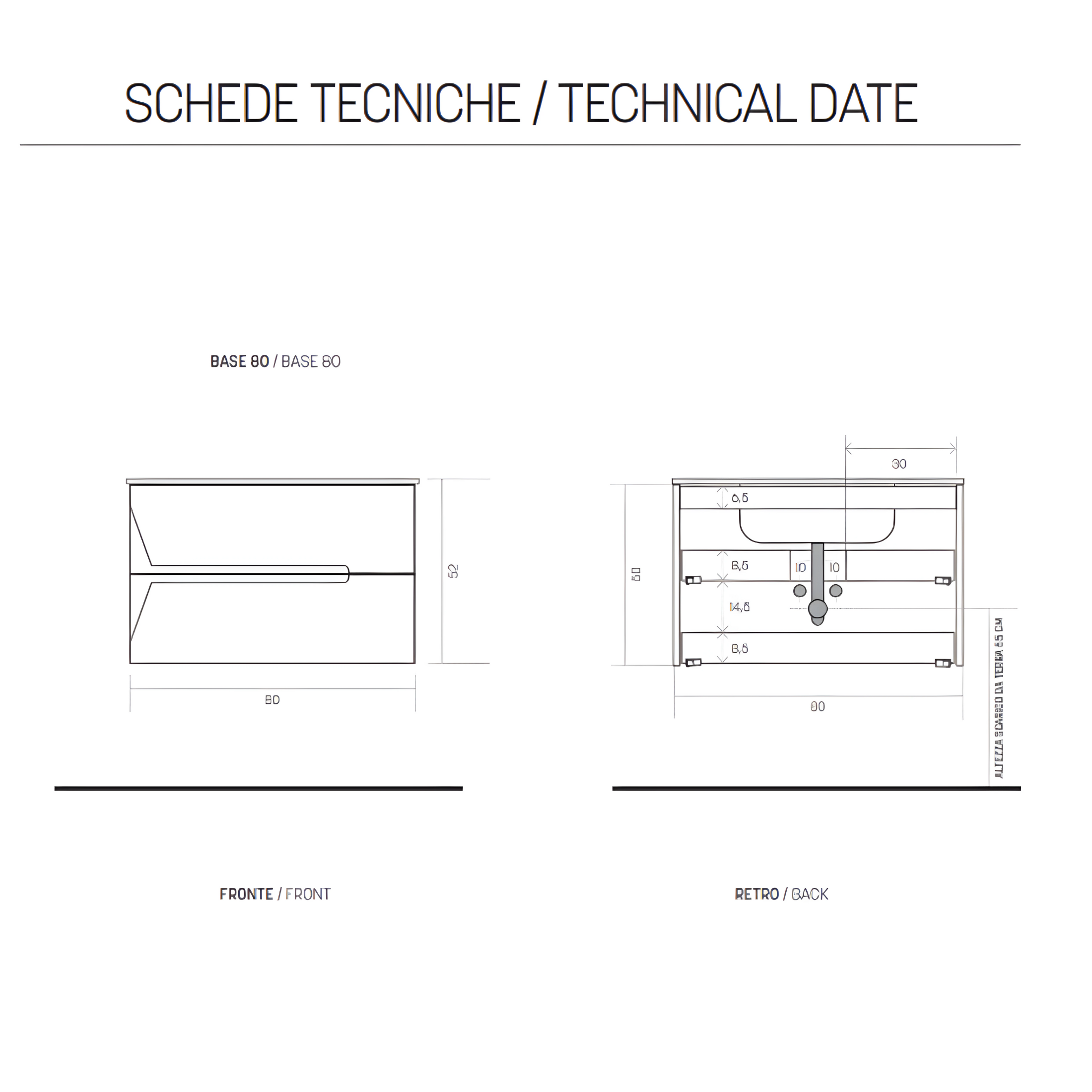 "Kleo" wall-hung wooden bathroom cabinet with 2 drawers, sink and mirror