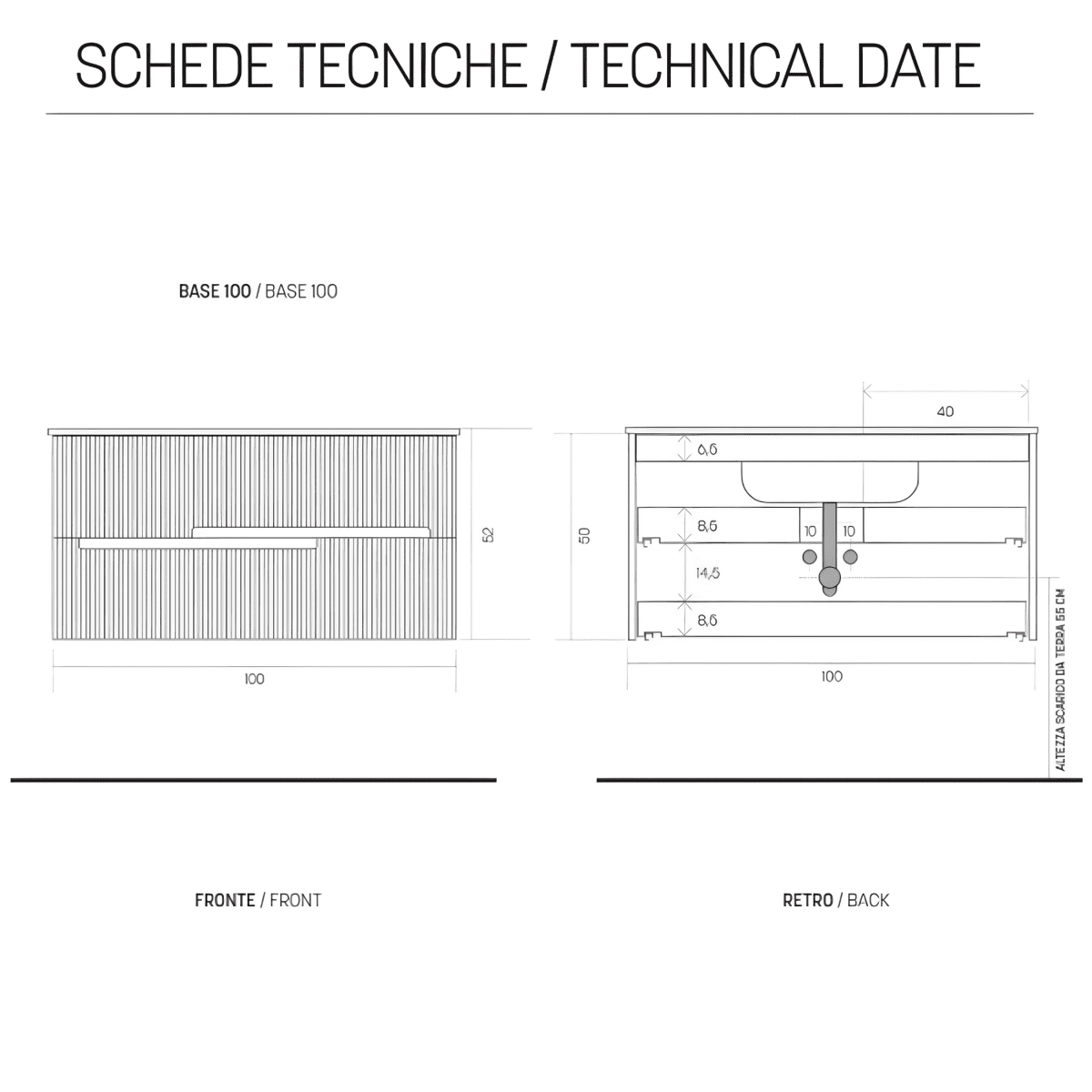 Mobile da bagno in legno "Cosmo100" con 2 cassetti lavabo e colonna sospesa - MondoViro