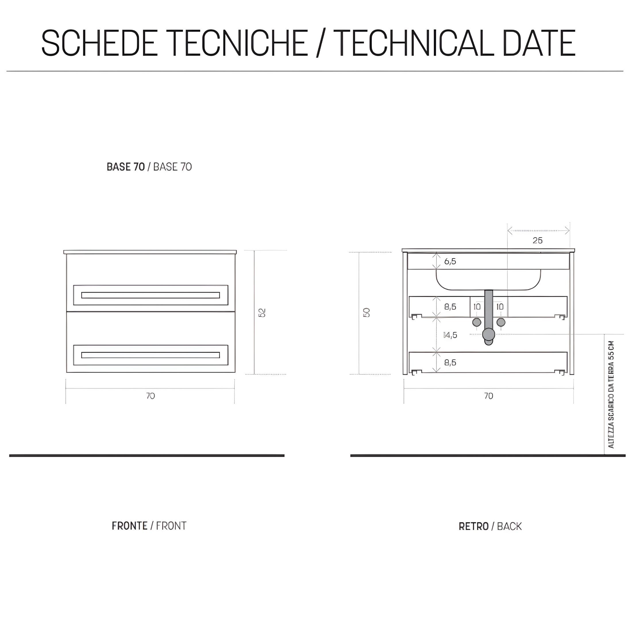 "Benedict" modern wall-hung bathroom cabinet with 2 drawers, sink and LED mirror