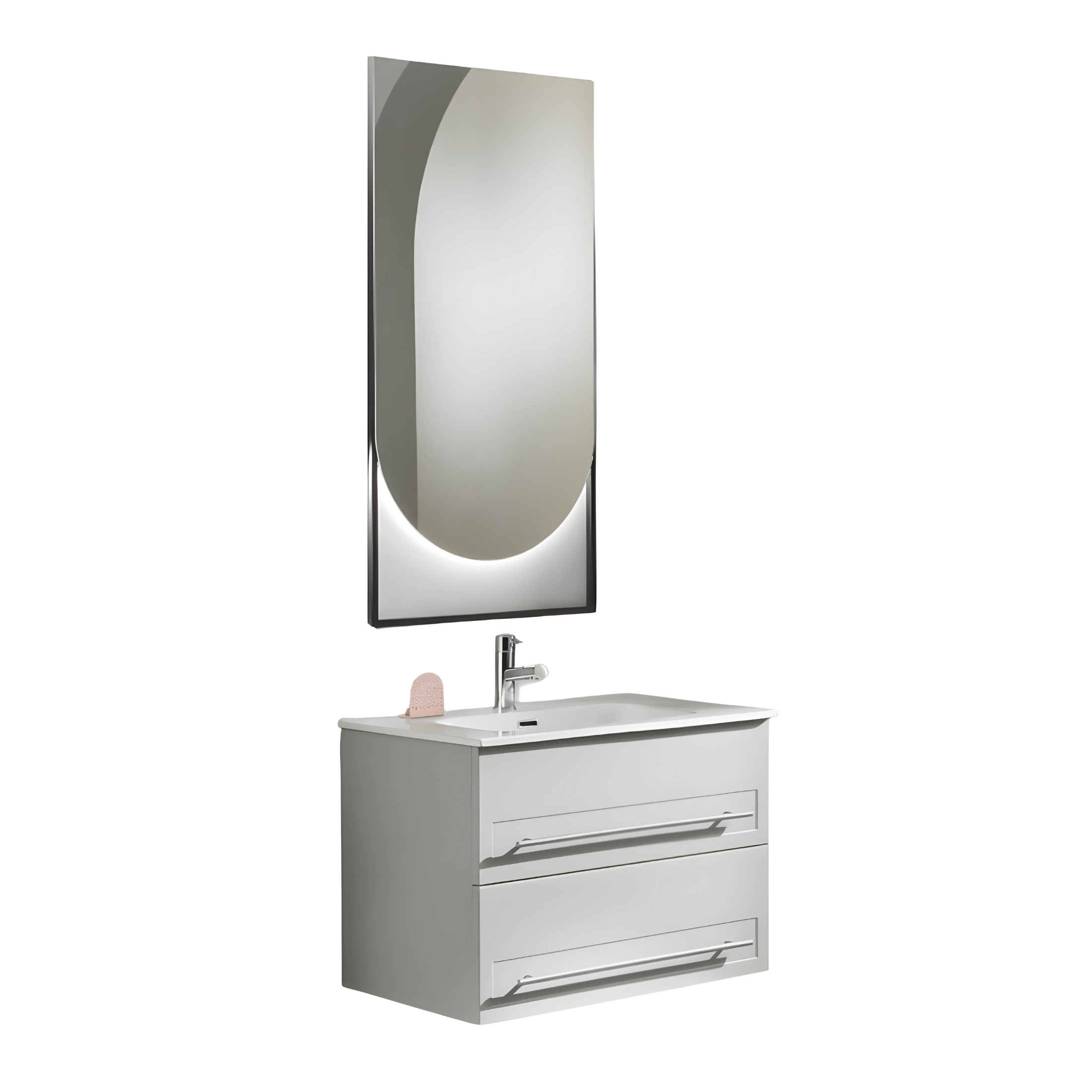 "Benedict" modern wall-hung bathroom cabinet with 2 drawers, sink and LED mirror