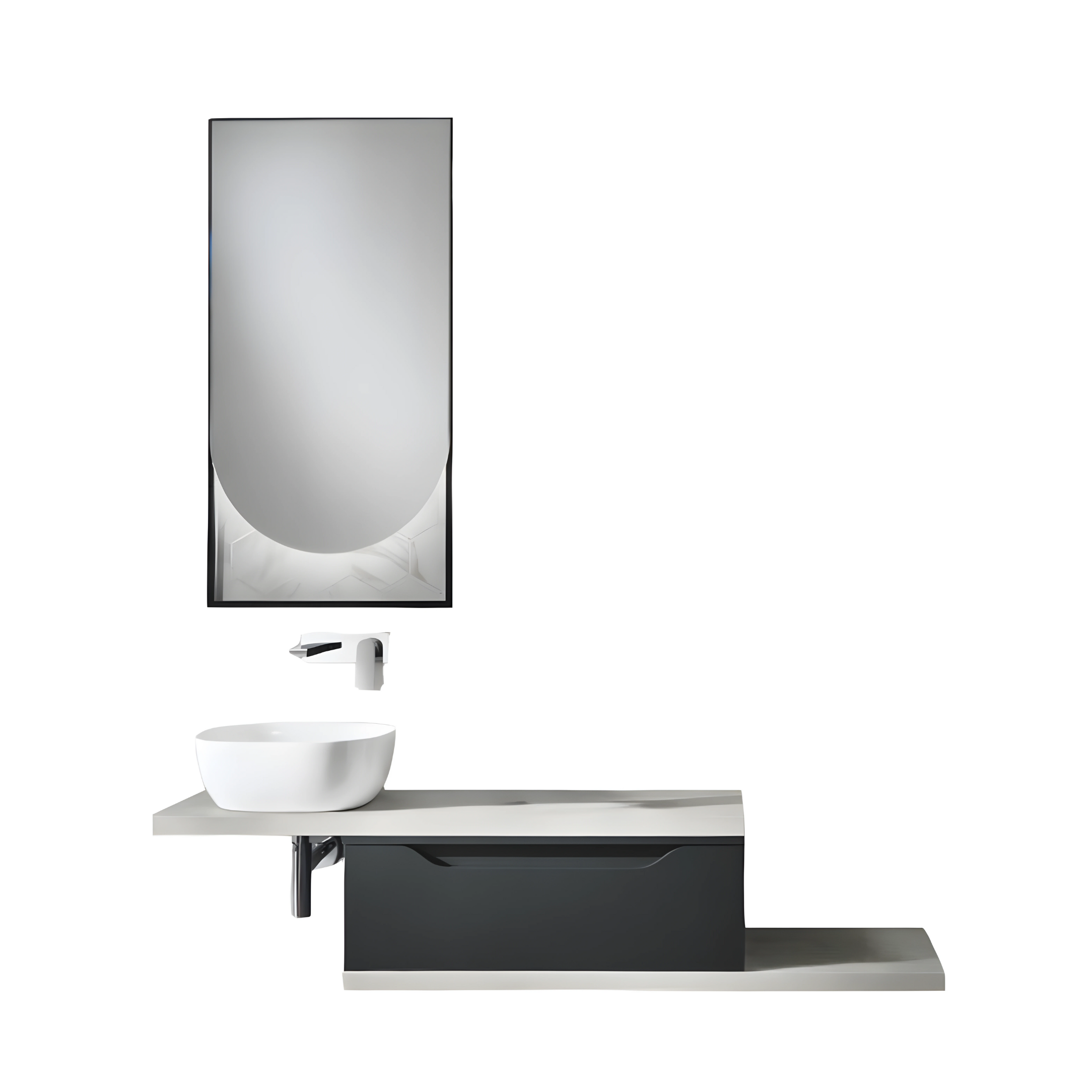 "Flora" modern wall-hung bathroom cabinet with 1 drawer, LED mirror, countertop washbasin