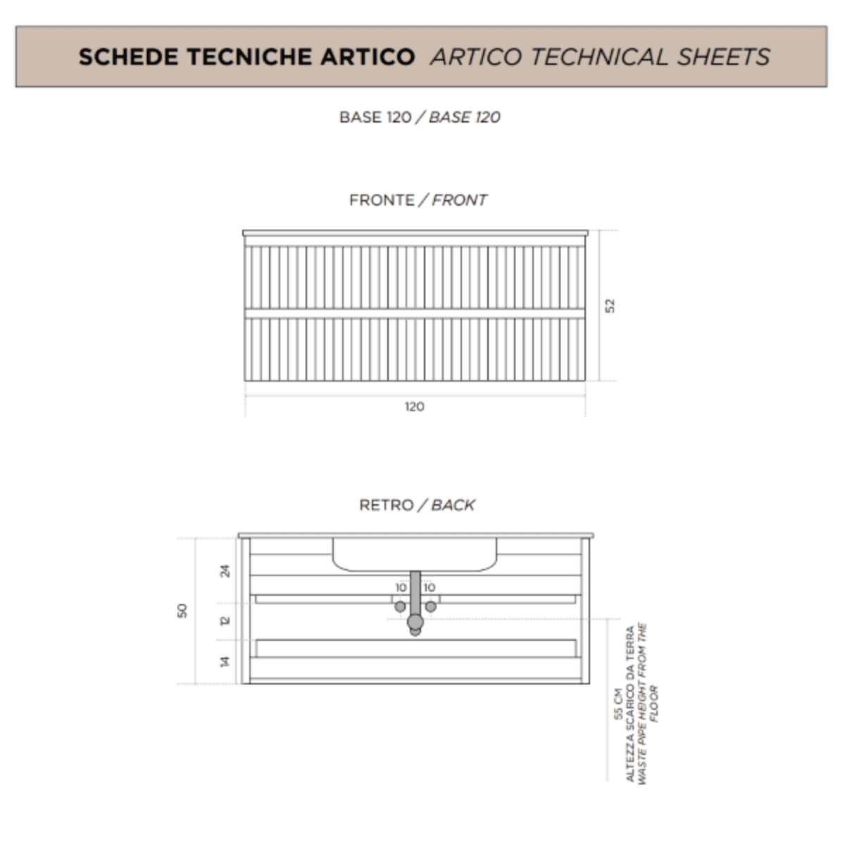 Mobile da bagno sospeso "Tango120" con 2 cassetti 2 ante e specchio Led - MondoViro