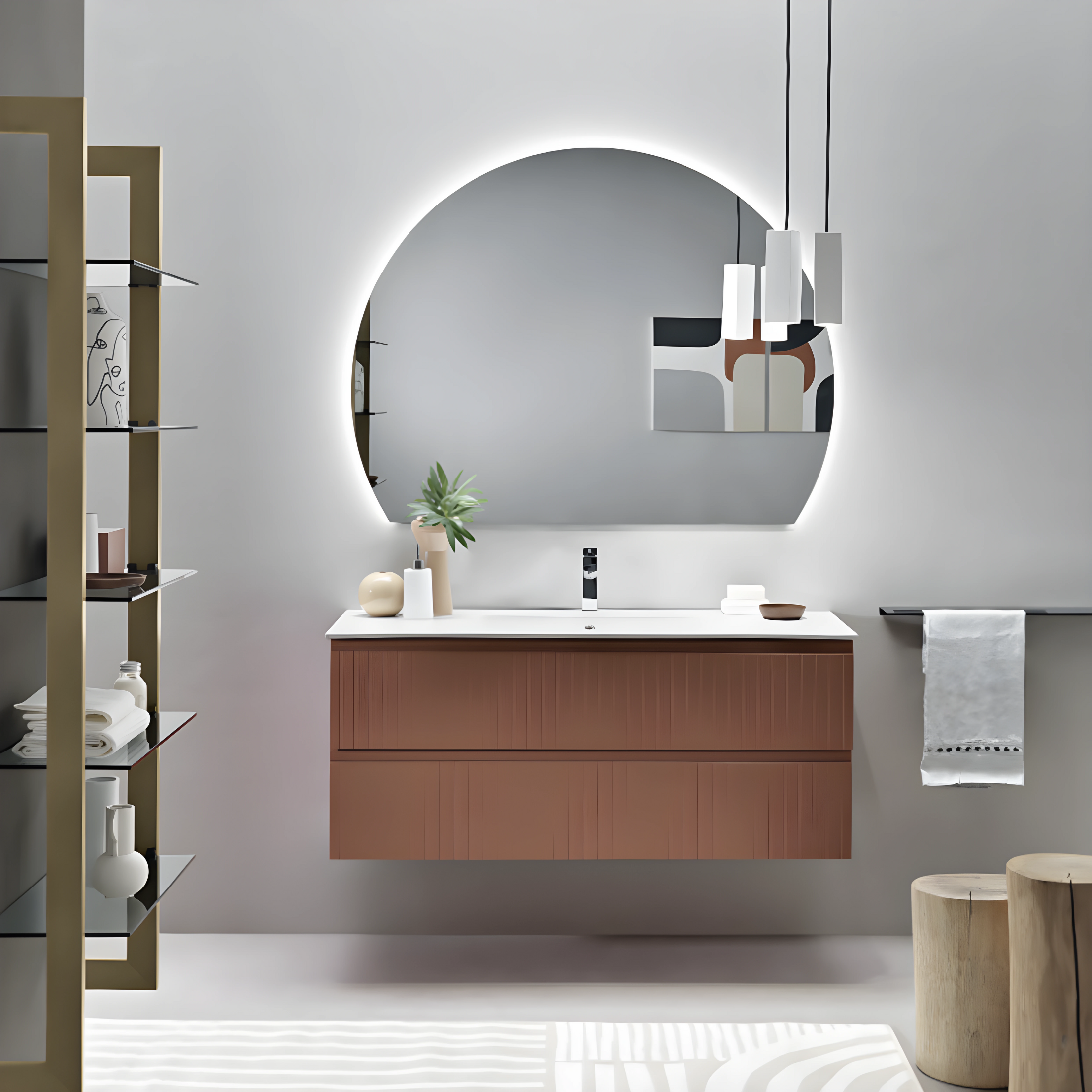 "Planet120" modern wall-hung bathroom cabinet with 2 sink drawers and LED mirror