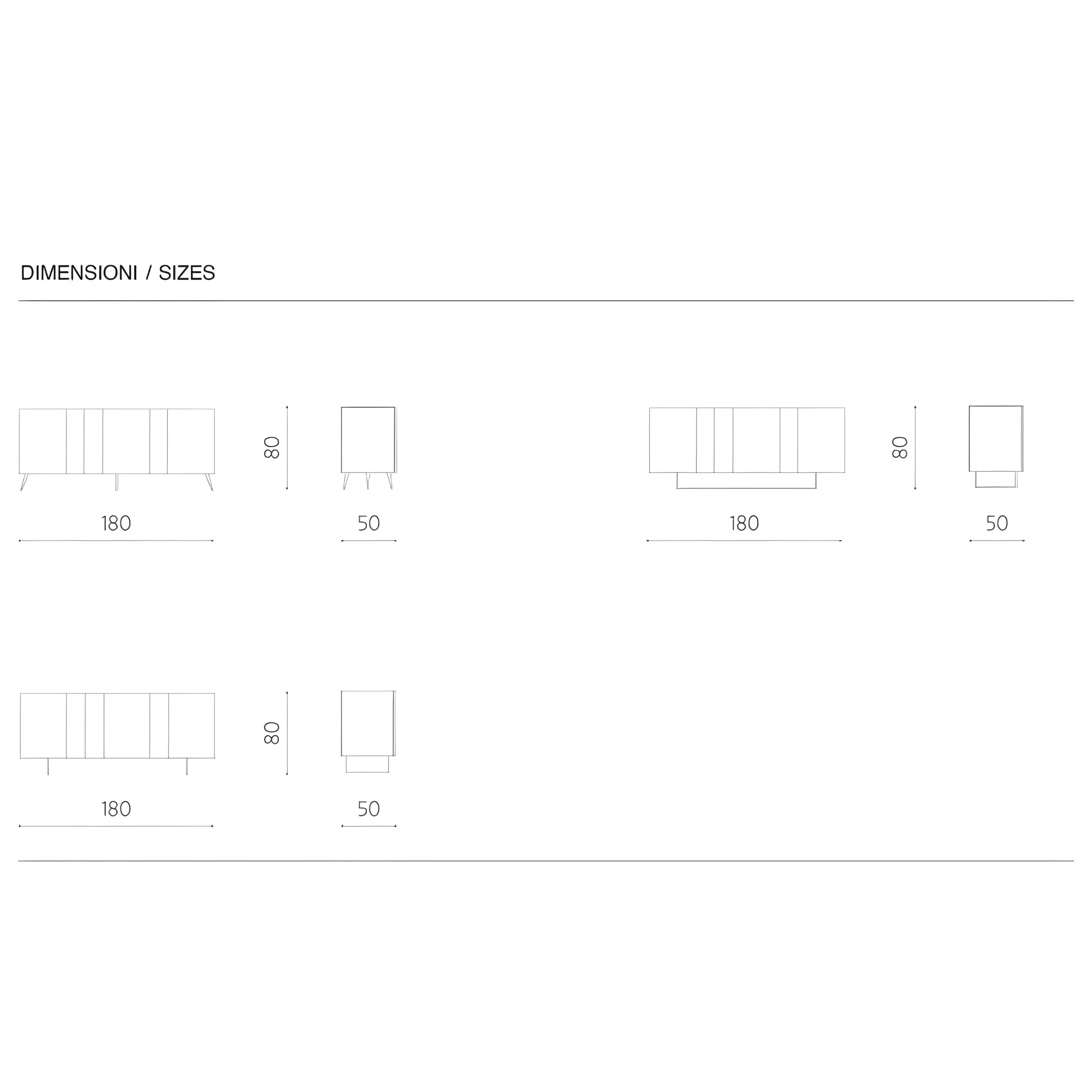 Modern 3-door sideboard "Isabel" already assembled in wood with mirror inserts, 180x50 cm, 80 cm high.